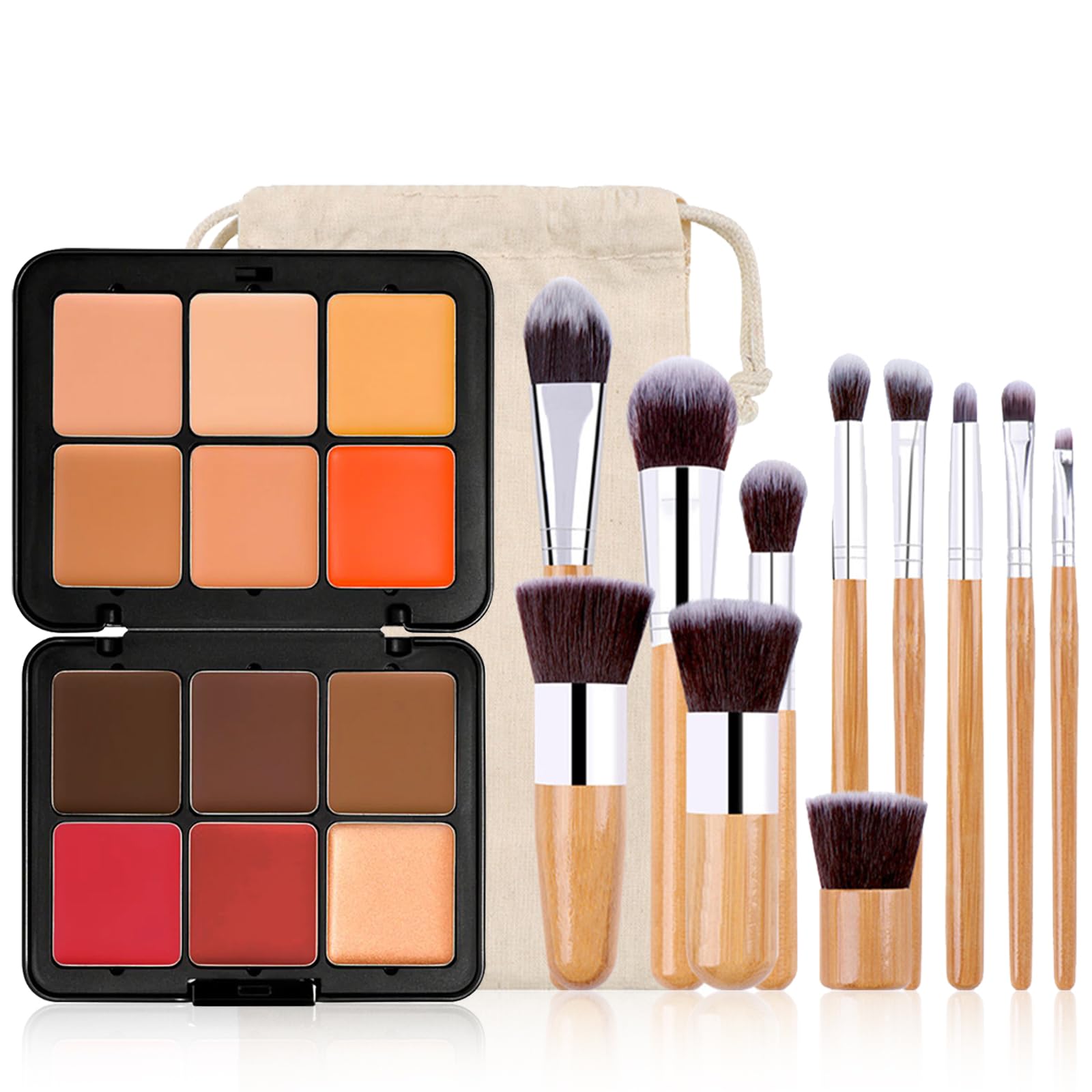12 Colors Full Coverage Concealer Palette and 11 Pcs Makeup Brush, FantasyDay Long Lasting Lightweight Creamy Formula Xmas Makeup Contour Kit Color