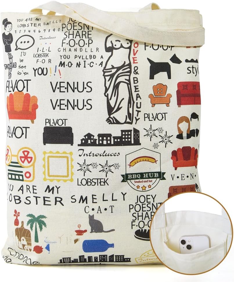 Women's Canvas Tote Bag with Pockets - Library & Book Lover's Floral Printed Tote, Spacious Canvas Shoulder Bag for Daily Use, Shopping & Travel Tv Show