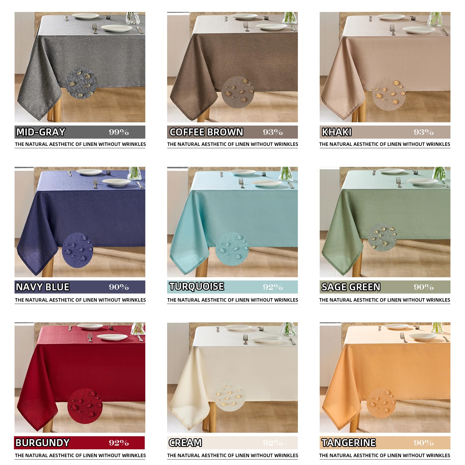Mantel impermeable de poliéster resistente a las manchas, mantel de lino lavable para mesas cuadradas regulares (Erine, R140 x 220 cm)