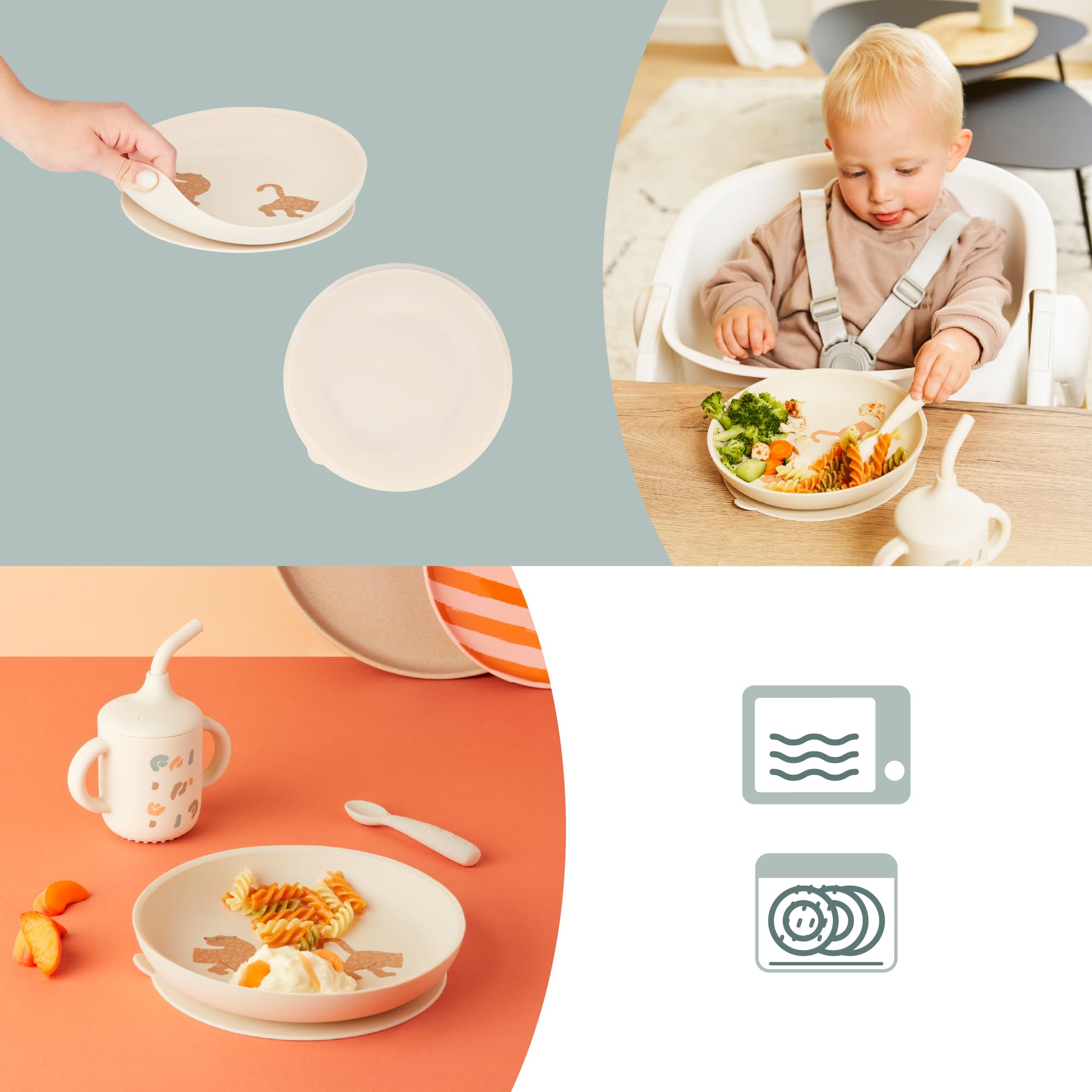 Babymoov Coffret Repas Bébé Comme Un Grand - Dès 9 Mois - Assiette Bébé, 1 Cuillère, Gobelet Bebe - Vaisselle Bébé Diversification Alimentaire - Développé avec Ergothérapeute, Little Roar