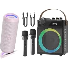RIENOK Portable Bluetooth Speaker 30W Plus 100W Voice Amplifier with 2 Wireless Microphones