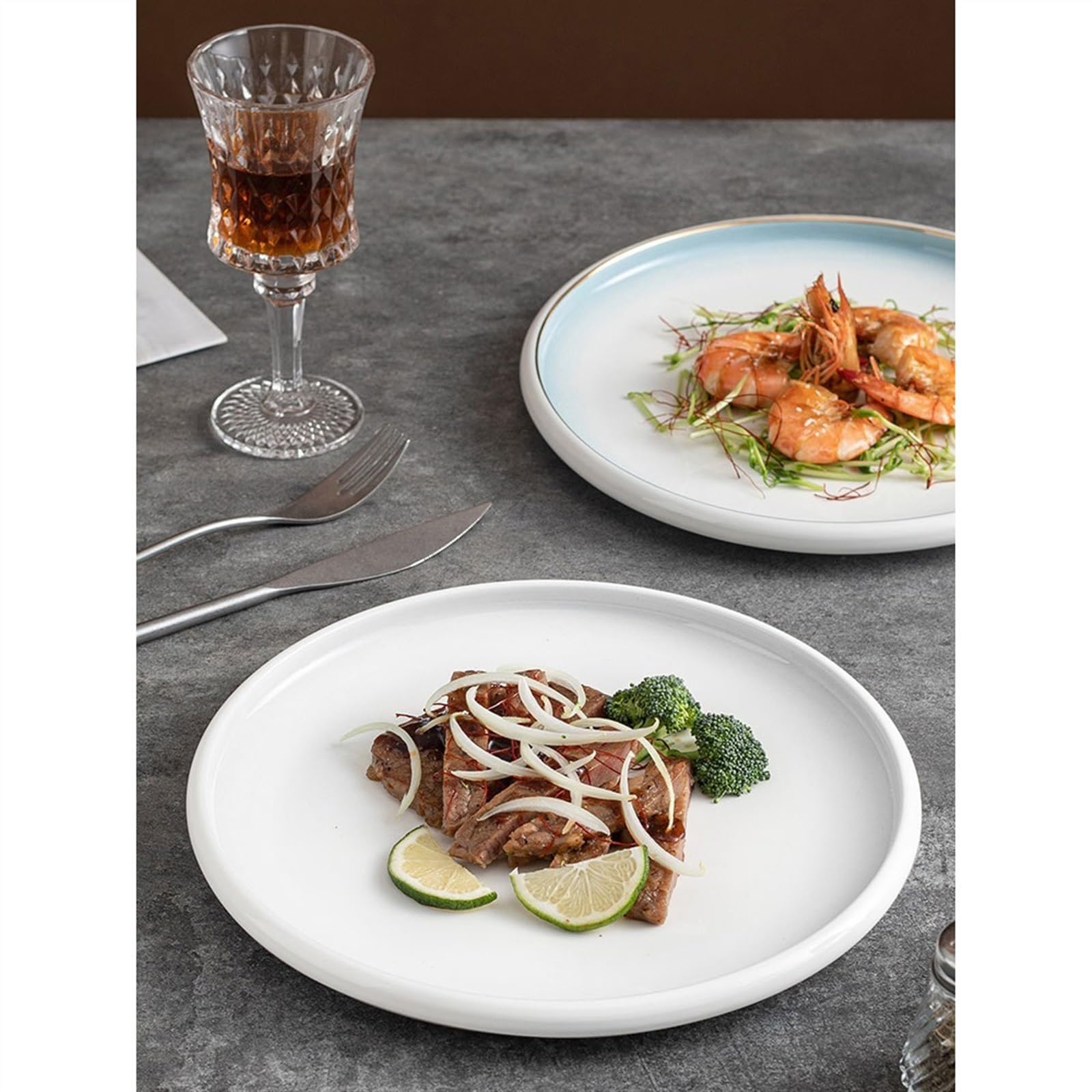 Servizio da tavola Piatto di verdure in ceramica Piatto da pranzo di alta qualità for uso domestico Piatto da buffet di alto valore Stoviglie squisite commerciali Servizio di piatti(Bianco,12 inch)
