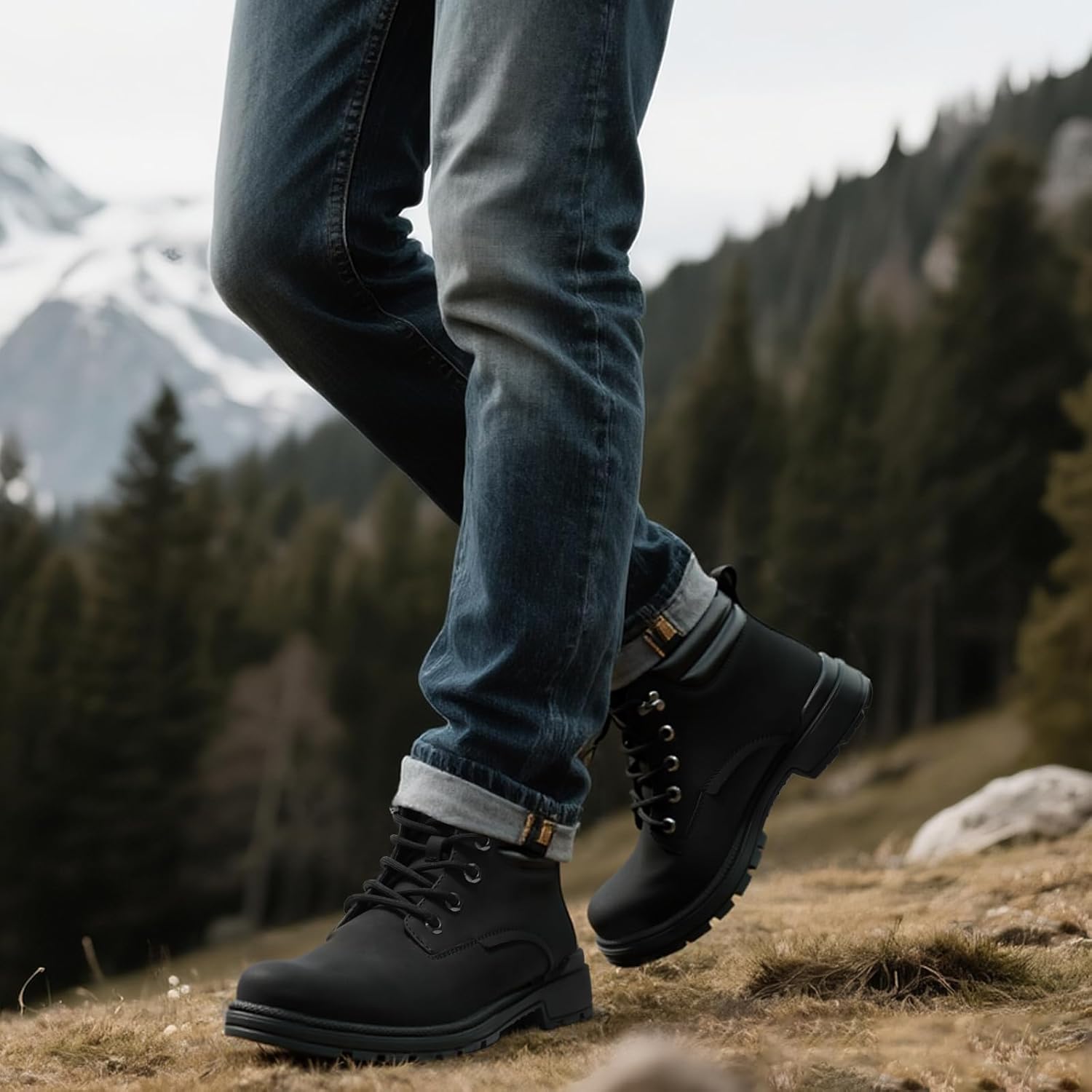 ANJOUFEMME Men's Winter Hiking Boots Waterproof, Anti-Slip Outdoor Climbing Warm Work Trekking Shoes for Men - Image 2