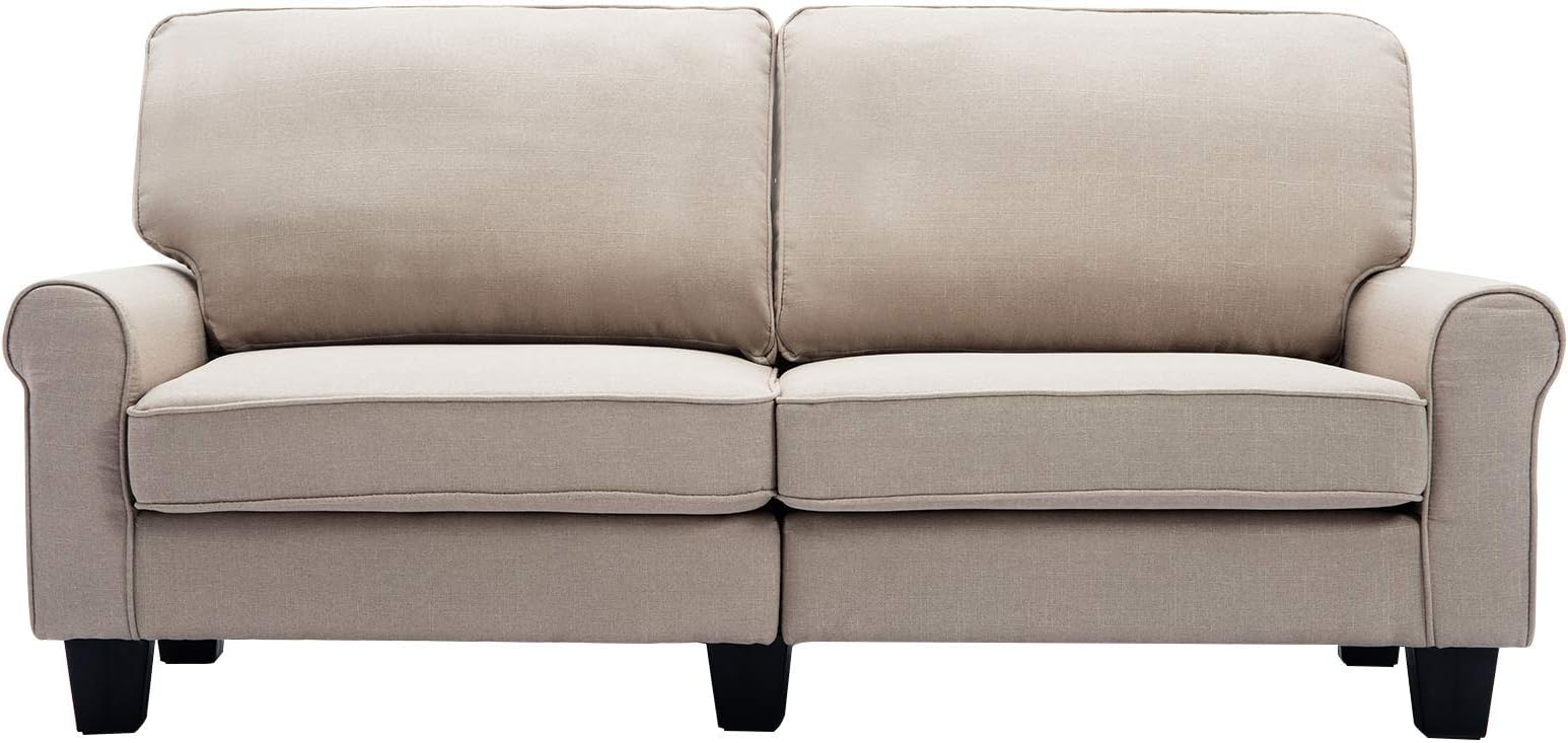 Unihome Modern Upholstered Linen Fabric 71'' Loveseat Sofa Couch Living Room Flared Arm Beige