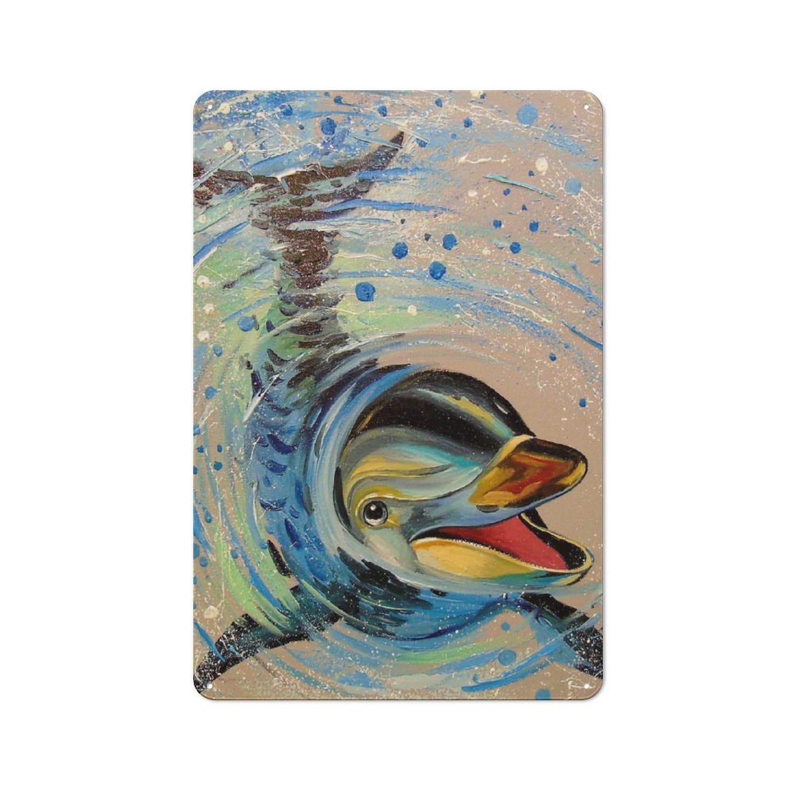 Junmoney Smiling Dolphin For Hobby Room Or Studio, Rustic Metal Sign 30X20cm, For Creative Interior Collectors Refreshing A Room In Autumn
