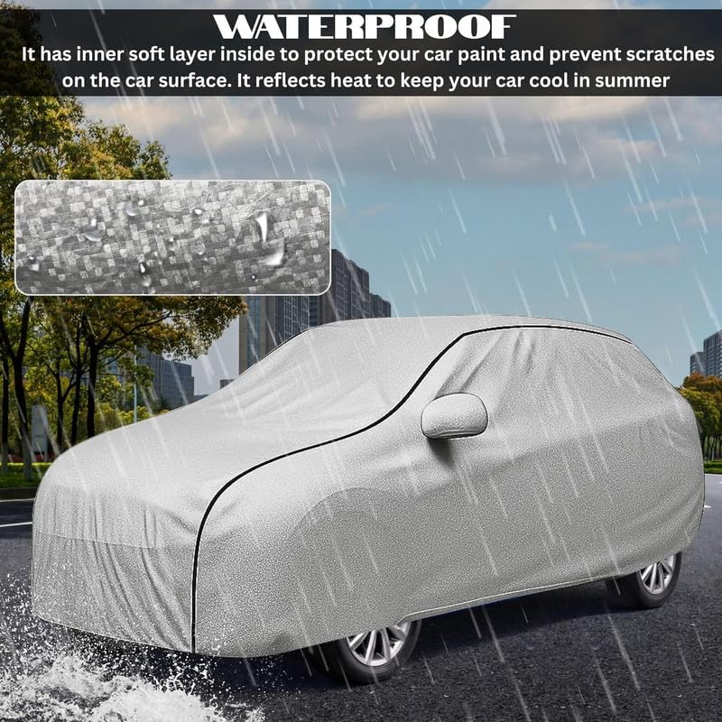 Image of Waterproof Car Cover with Cotton Lining & Heavy Buckle | Dustproof, Windproof, Scratch Resistant, UV Protection Car Body Cover for Outdoor & Indoor Use (Car Cover, Maruti Brezza 2022)
