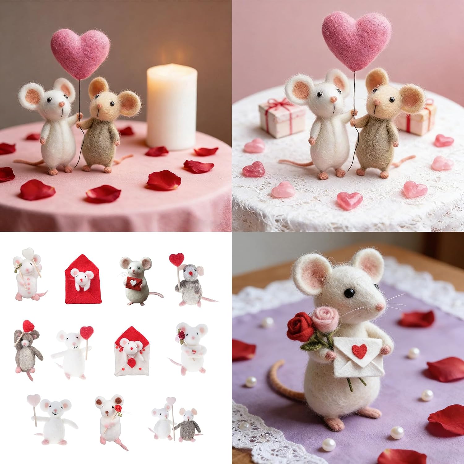 Kangnice Handcraft Wool Fabric Creature Decoration Balloon Animal Featuring Heart for Gift Giving and Projects Easy Needle Felting