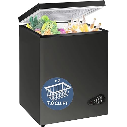 7.0 Cu Ft Chest Freezer - Energy Saving Quiet Top Open Door Mini Freezer Adjustable 6 Thermostat - Compact Small Deep Freezer w/Removable Basket and Defrost Water Drain for Home/Apartment/Garage