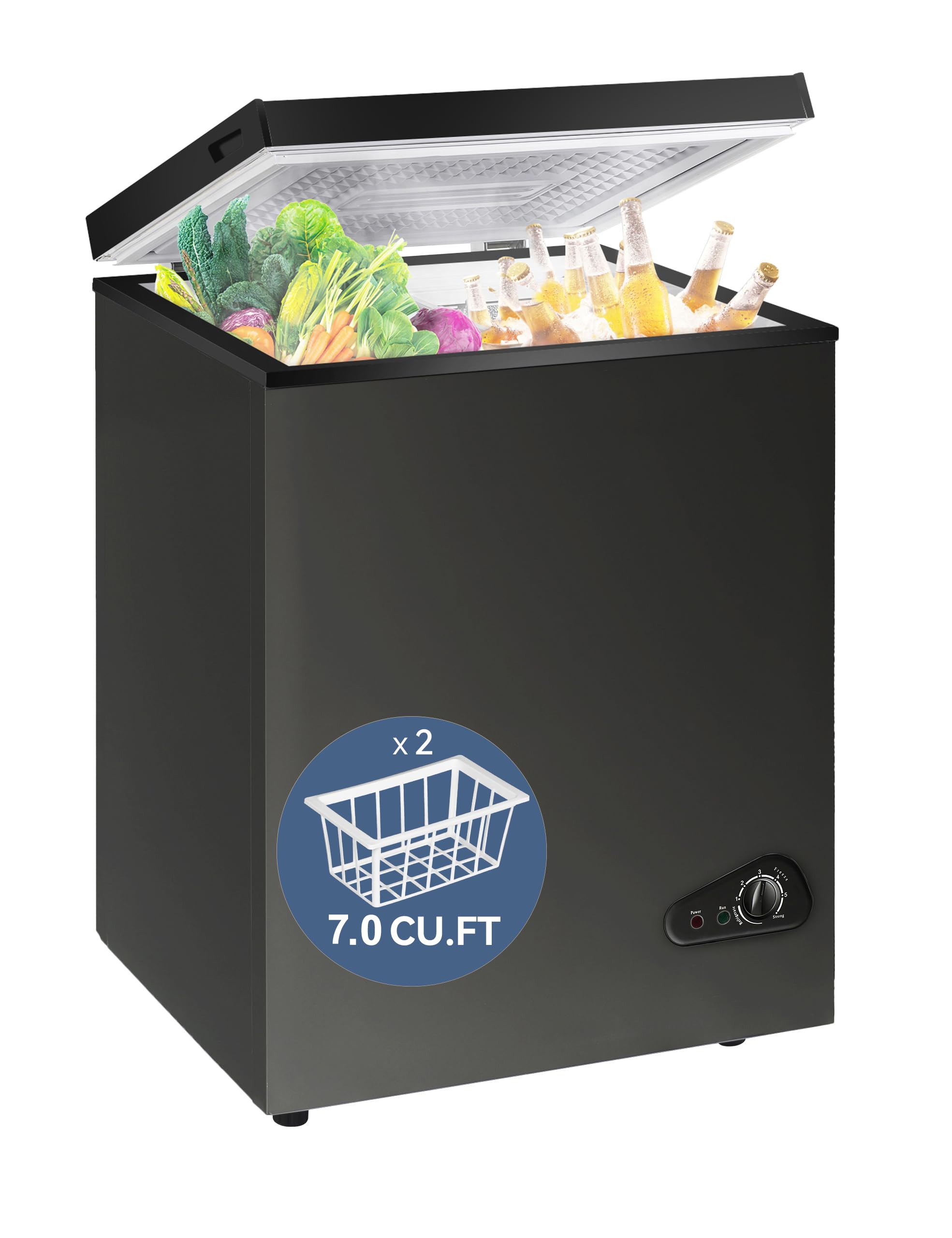7.0 Cu Ft Chest Freezer - Energy Saving Quiet Top Open Door Mini Freezer Adjustable 6 Thermostat - Compact Small Deep Freezer w/Removable Basket and Defrost Water Drain for Home/Apartment/Garage 7.0 BLACK