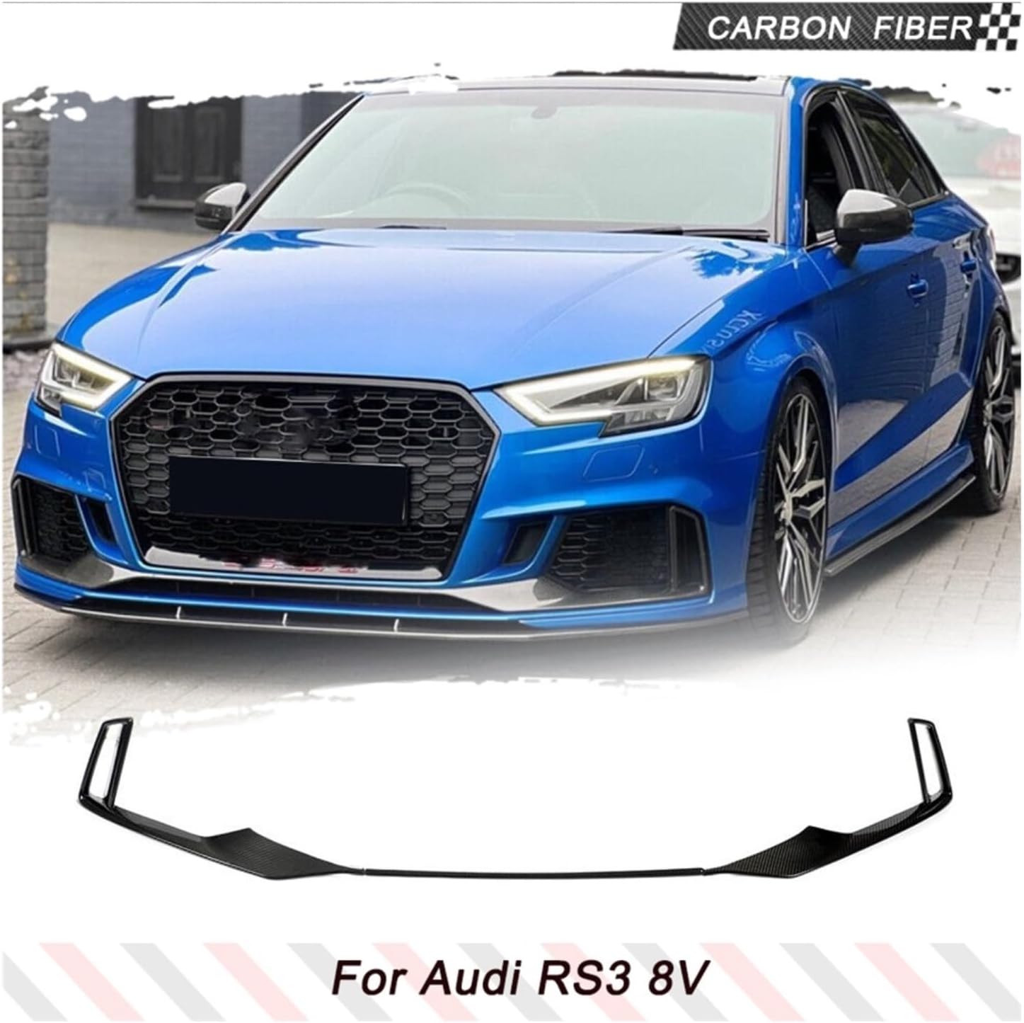 Car Bumper Front Dry Carbon Lip Spoiler Air Vent Trims Decoration Compatible for Audi RS3 Sedan 2017-2021 Car Front Body Kits Splitters