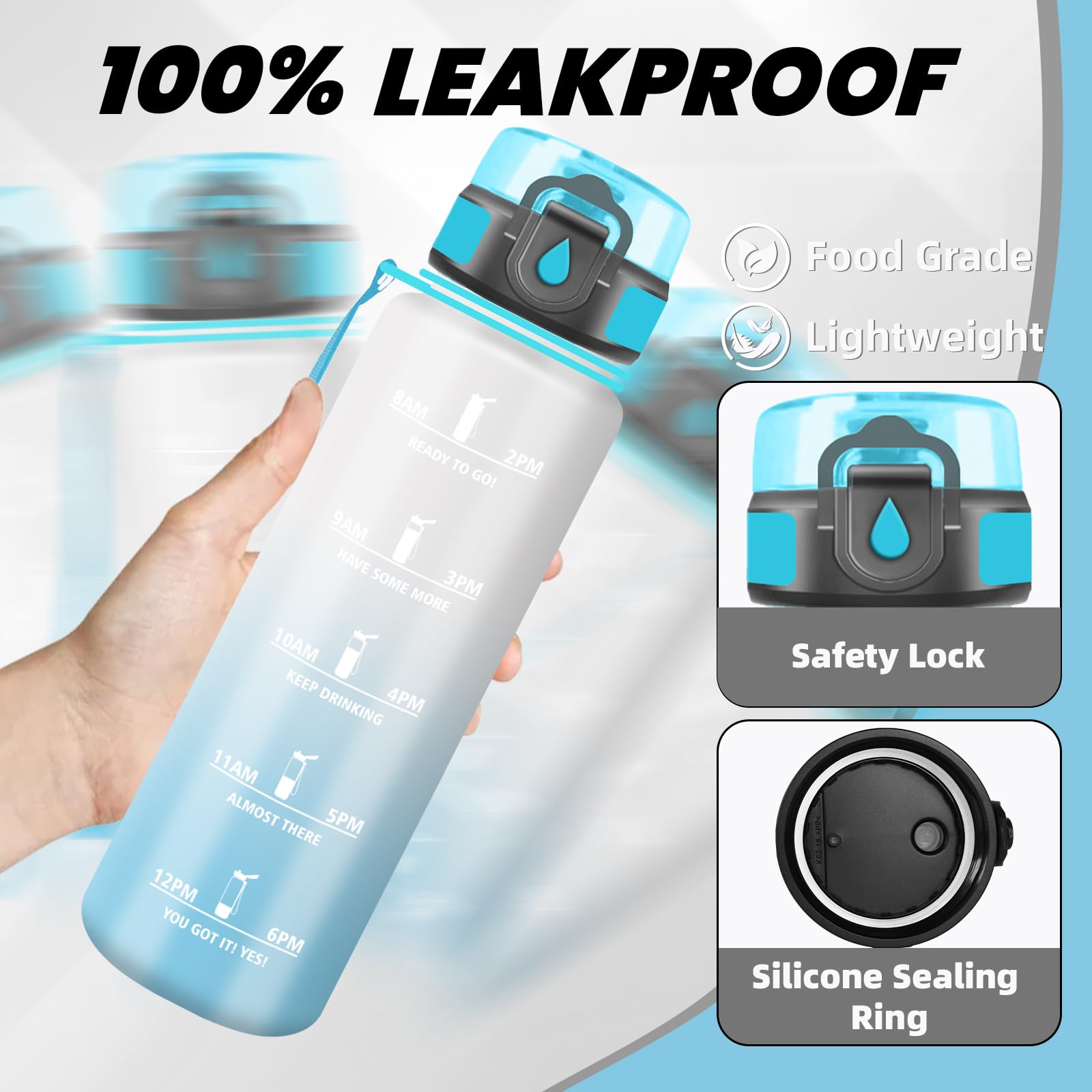 Borraccia Motivazionale Grsta Borraccia 1 Litro, Borraccia Palestra, Bottiglia Senza Perdite, Facile Da Pulire, Bottiglia Motivazionale, Facile Da Trasportare, Graduata, Per Campeggio, Fitness, Viaggio Borraccia 2 Litri