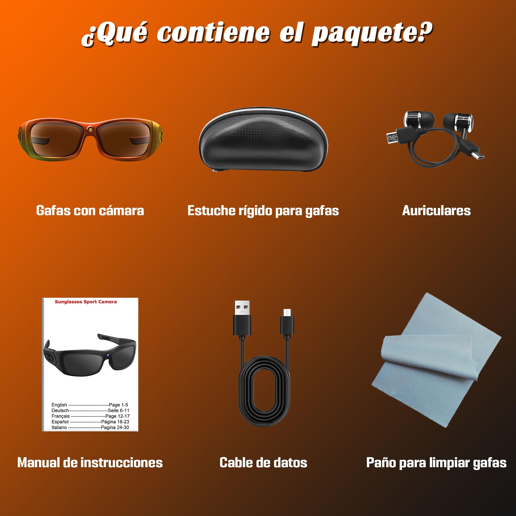 Mini cámara, Gafas con cámara y Bluetooth, Gafas de vídeo 1080p | Gafas de sol con cámara y lentes polarizadas UV400, gafas con cámara portátiles para deportes al aire libre, ciclismo