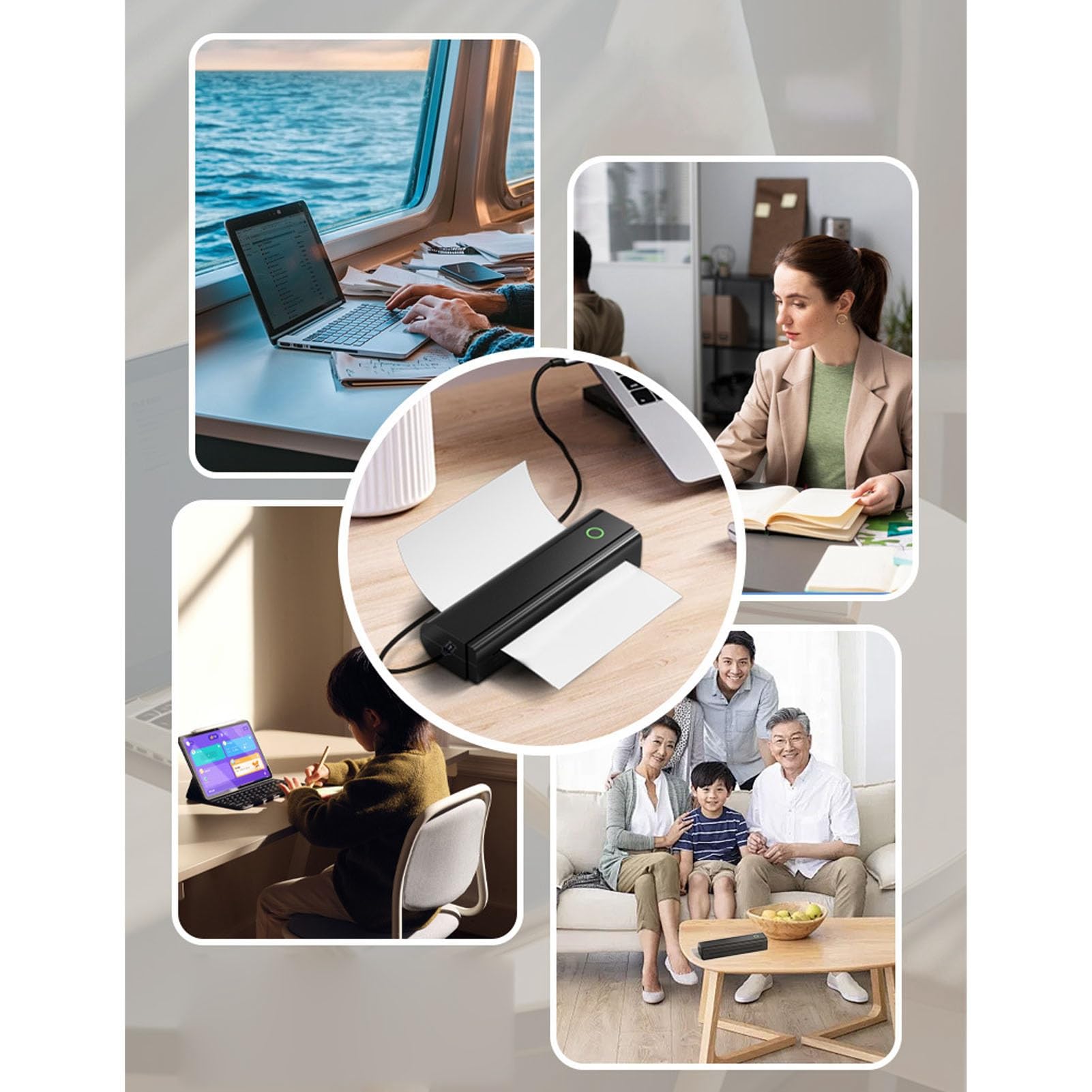 Fabater Impresoras portátiles inalámbricas para viajes, impresora sin tinta para teléfono y portátil, impresora térmica Bluetooth pequeña y compacta para uso doméstico, escuela