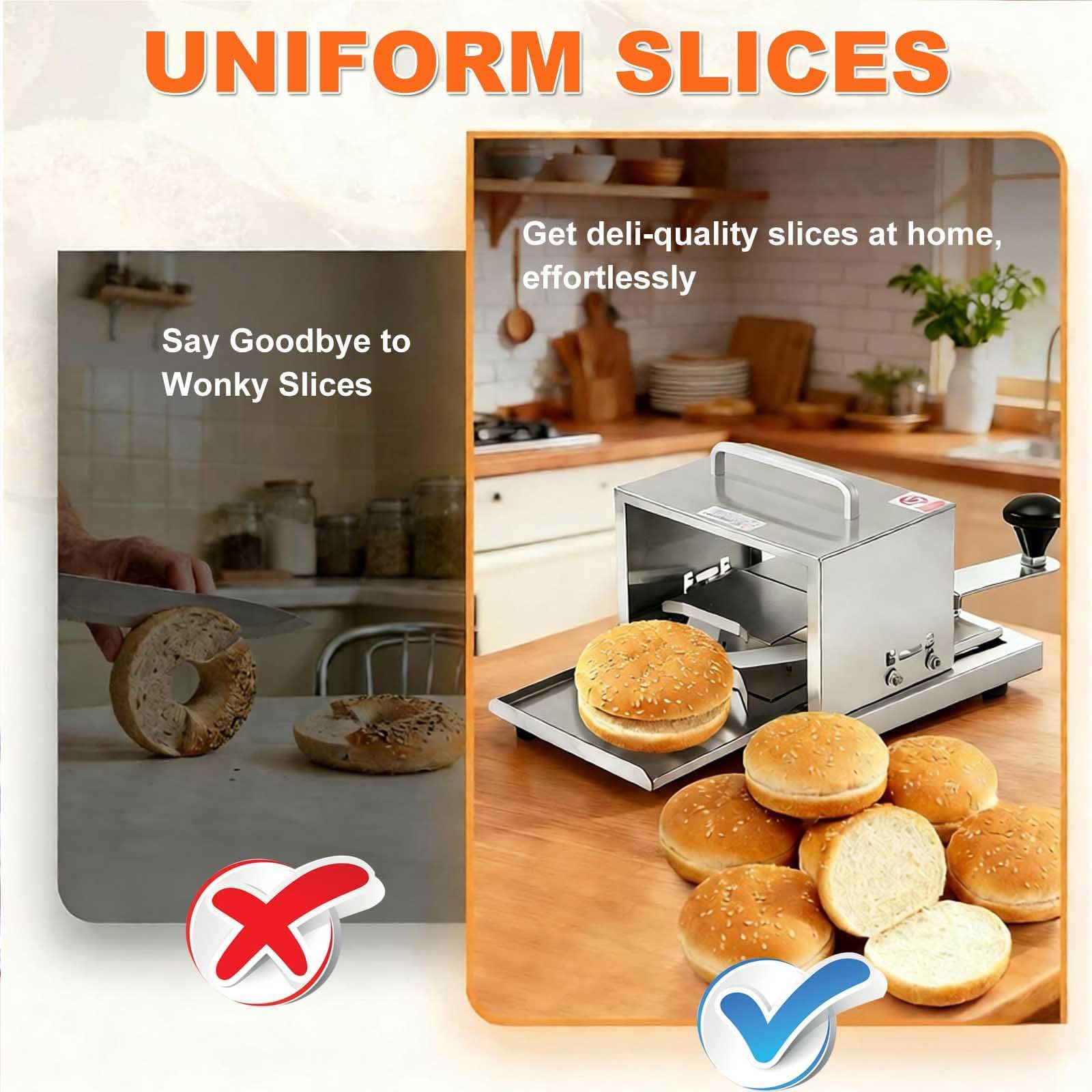 Cortador manual de bagel, cortador comercial de pan y pan de hamburguesa, calibre de alimentación máxima de 4.7 x 5.9 pulgadas, 4 ajustes de grosor para bollos y pasteles