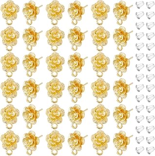 DICOSMETIC 50Pcs Flower Stud Earring Findings with Loop for Jewelry Making