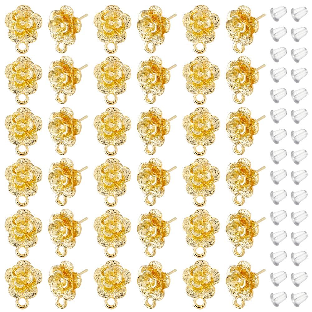 Boucles d'oreilles fleurs en alliage doré anti-perte avec 100 fermoirs