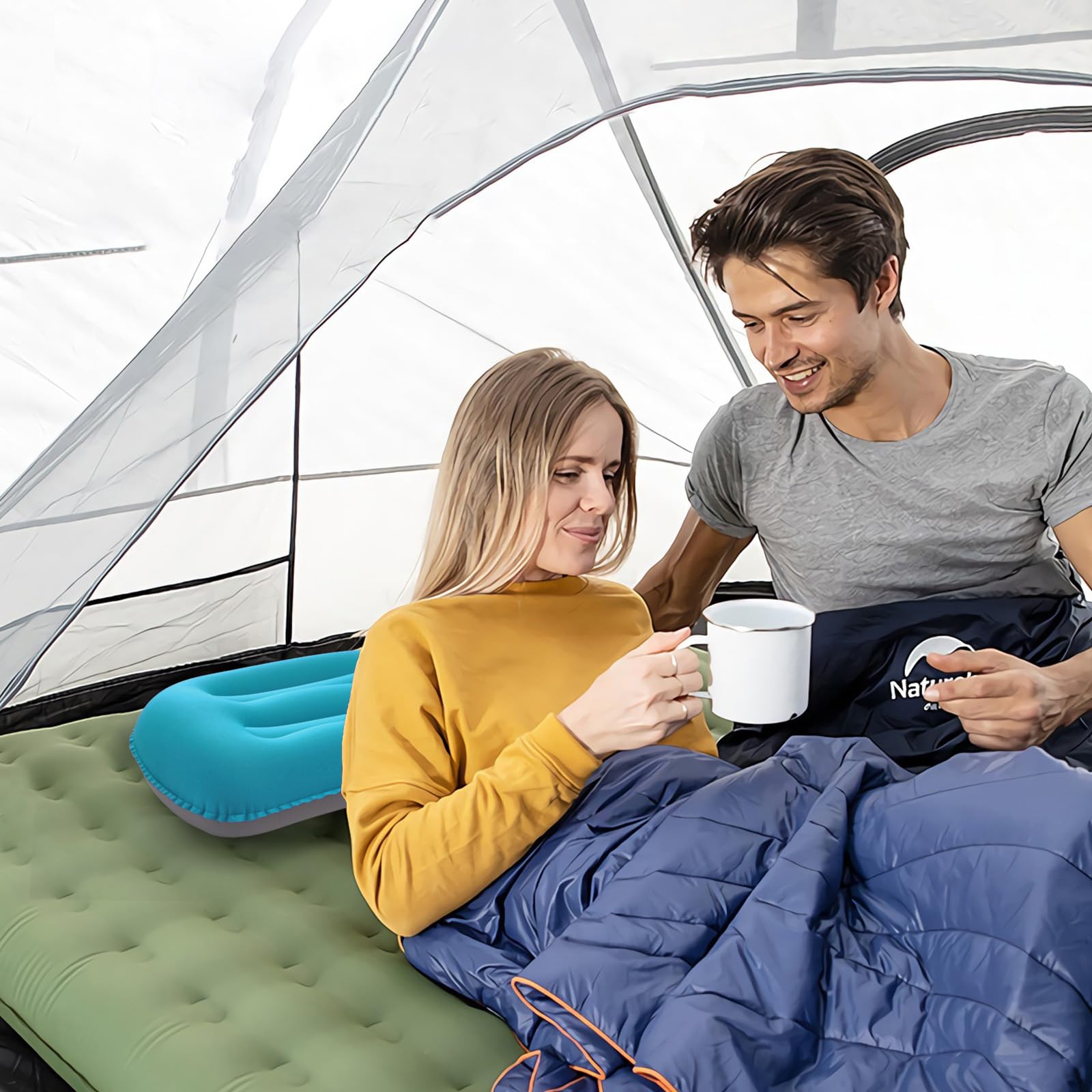 Cuscino Gonfiabile ALUFT Per Campeggio E Spiaggia - 60x38x12 Cm, Leggero, Con Fodera Rimovibile - Foto 11