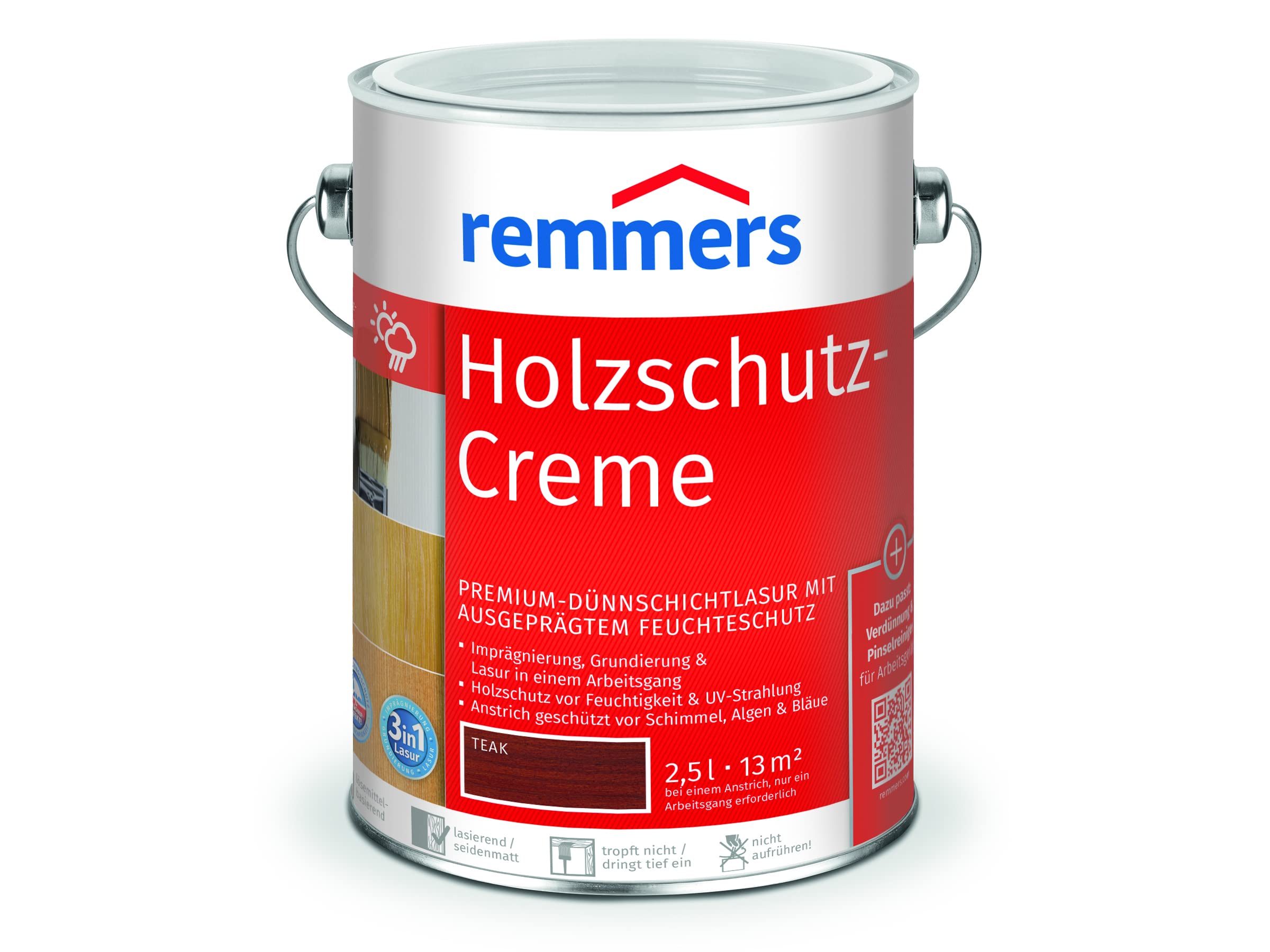 Remmers Holzschutz-Creme 3in1 teak, 2,5 Liter, tropffreie Holzlasur für aussen