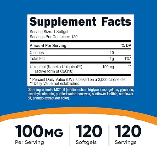 Miniatura 7 de Nutricost Cápsulas blandas de ubiquinol (100 mg, 240 cápsulas blandas)  Antioxidante de absorción superior  Forma activa de CoQ10  Sin gluten, sin