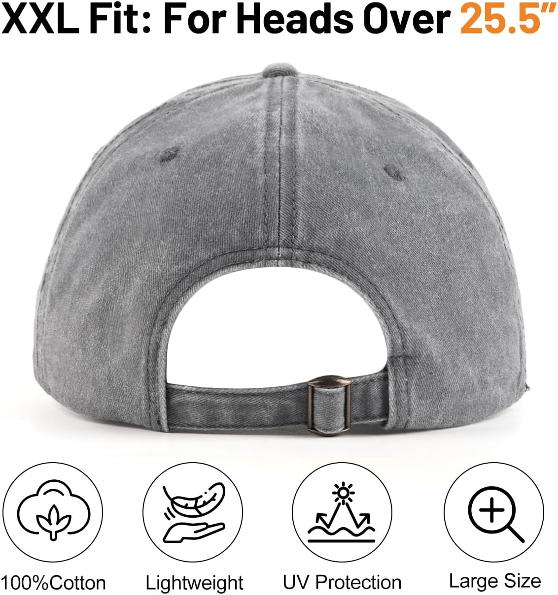 XXL Baseball Cap For Big Heads, Soft Crown Washed Dad Hat, Oversized Denim Cap For Men Women Golf, Travel, Daily Wear - Image 2