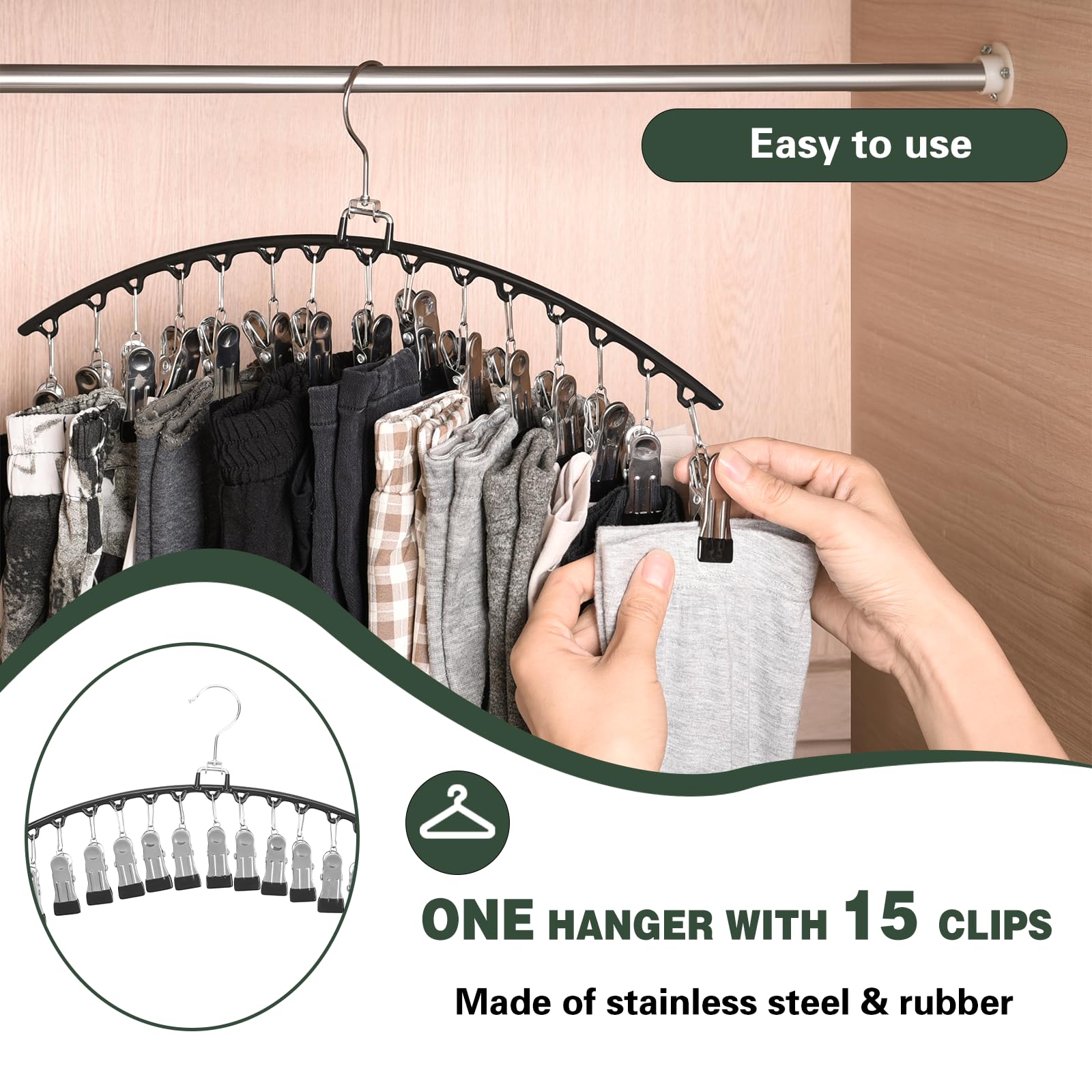 Lot De 2 Cintres à Pinces Pivotants – 30 Clips Pour Leggings, Shorts, Jupes – Organisation Placard – Rotation 360°