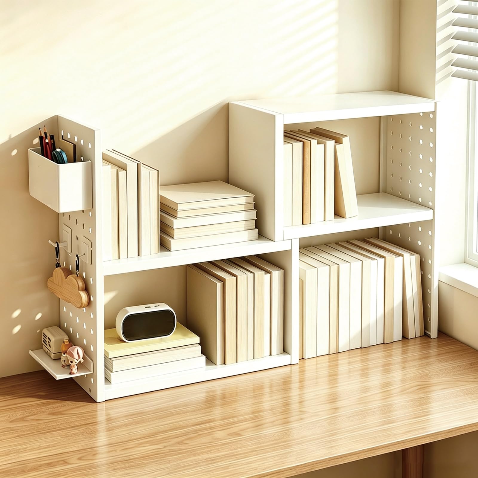 Haifengt White Desk Hutch Metal Tabletop Storage Rack Tiered Organizer