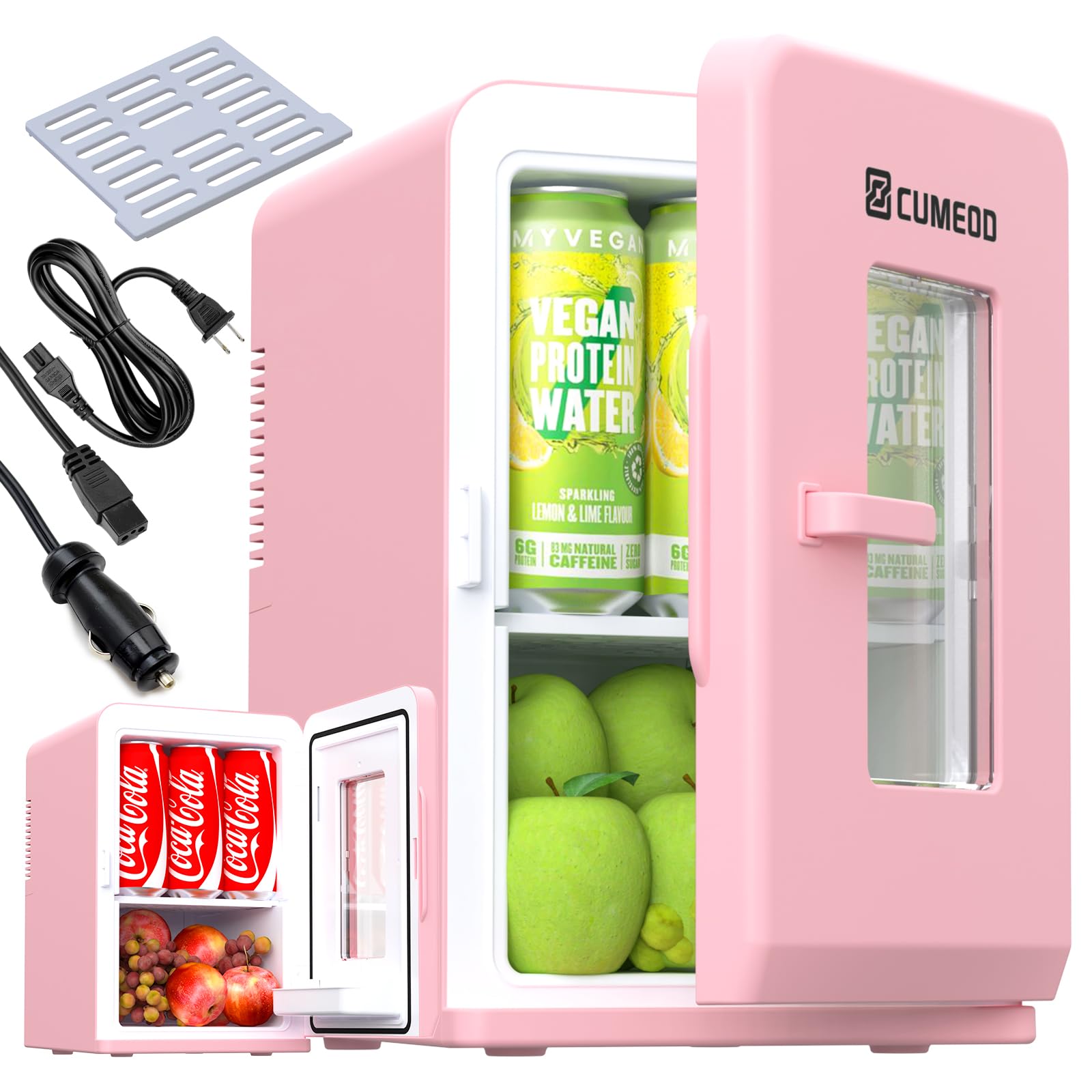 Mini Fridge 15 Liter/21 Cans, Upgrade Portable AC+DC Power Small Refrigerator for Bedroom, Car, Office, Thermoelectric Cooler and Warmer Skincare Fridge for Food, Drinks, Max & ECO Mode, Pink
