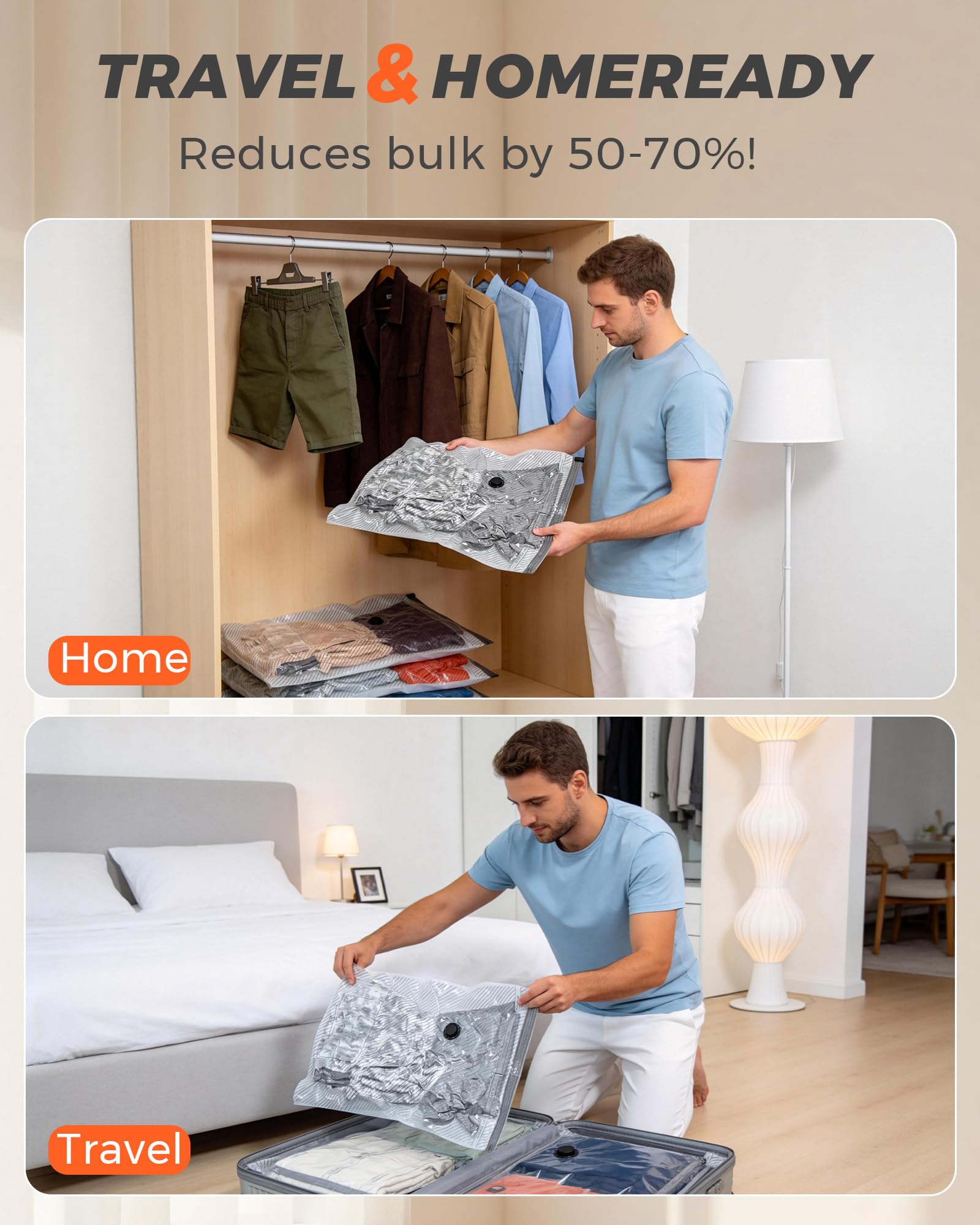 ANBIUX Lot de 15 sacs de rangement sous vide pour voyageurs, économiseur d'espace pour vêtements avec pompe électrique et balance à bagages, organisez et rangez facilement