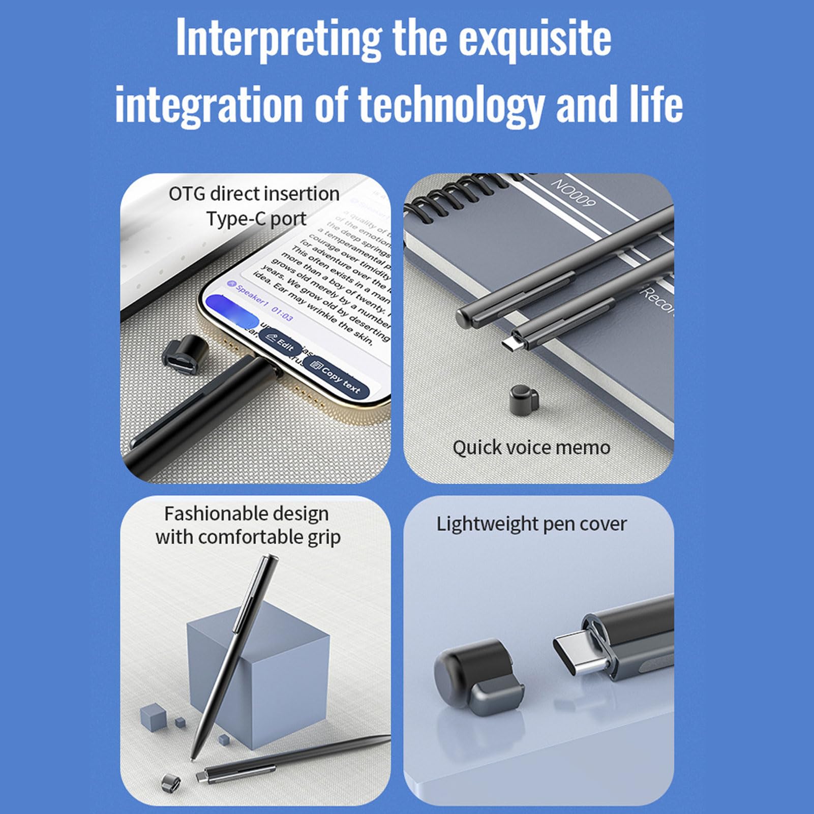 Cuifati 64 GB Digitaler Diktiergerät, Sprachaktivierter Rekorder mit AI-Rauschunterdrückung, Sprachaktivierter Sound-Audiorecorder, Tragbarer Intelligenter Aufnahmestift (64GB)