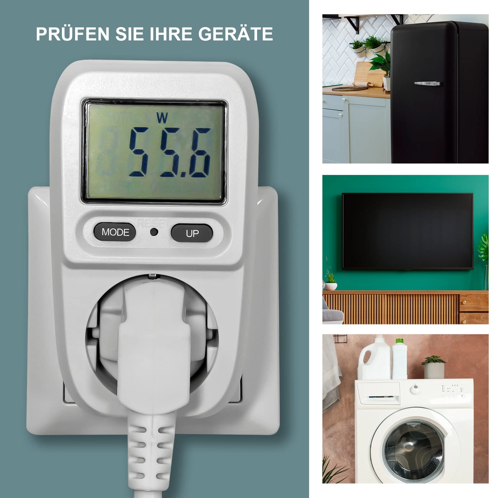 Eaxus® 4er Set Energiekostenmessgerät Steckdose mit Display - Strommesser Verbrauchsmessgerät bis 3680 Watt, Weiß