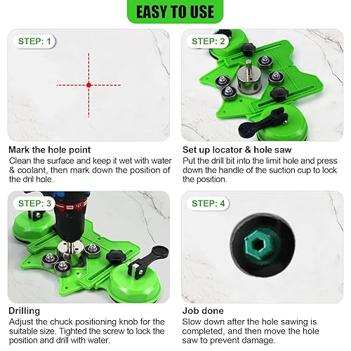 Miniatura 6 de Juego de 17 brocas para azulejos con doble ventosa, guía de sierra de agujero de 0.236 a 1.976 pulgadas, juego de sierra hueca para cerámica,