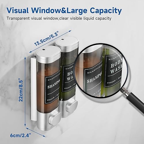 Miniatura 4 de Unisence - Dispensador de ducha de 2 cámaras, sin taladro, dispensador de champú y acondicionador para pared de ducha, gran capacidad, color plateado