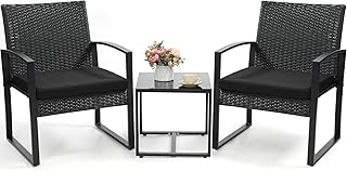 Murago Outdoor 3-Piece Wicker Bistro Set, Rattan Patio Conversation Set ...