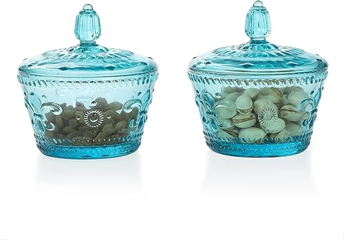 EVEREST GLOBAL Frascos de cristal con tapas de 10 onzas, juego de 2 recipientes de alivio para encimera de cocina, tarro de caramelo (vidrio sólido