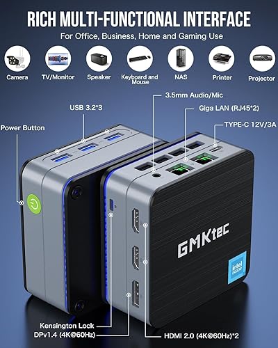 Miniatura 5 de GMKtec Mini PC de escritorio con Windows 11 Pro Intel N100 12GB DDR5 512GB SSD Dual LAN, Mini computadora 1000Mbps, pantalla triple 4K, WiFi6,