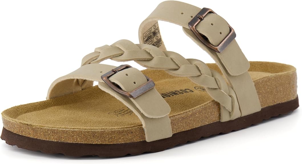 CUSHIONAIRE Women's Lizzy Cork Footbed Sandal - Comfortable, Adjustable Straps, Arch Support, Wide Widths Available, Boho Chic Summer Slides