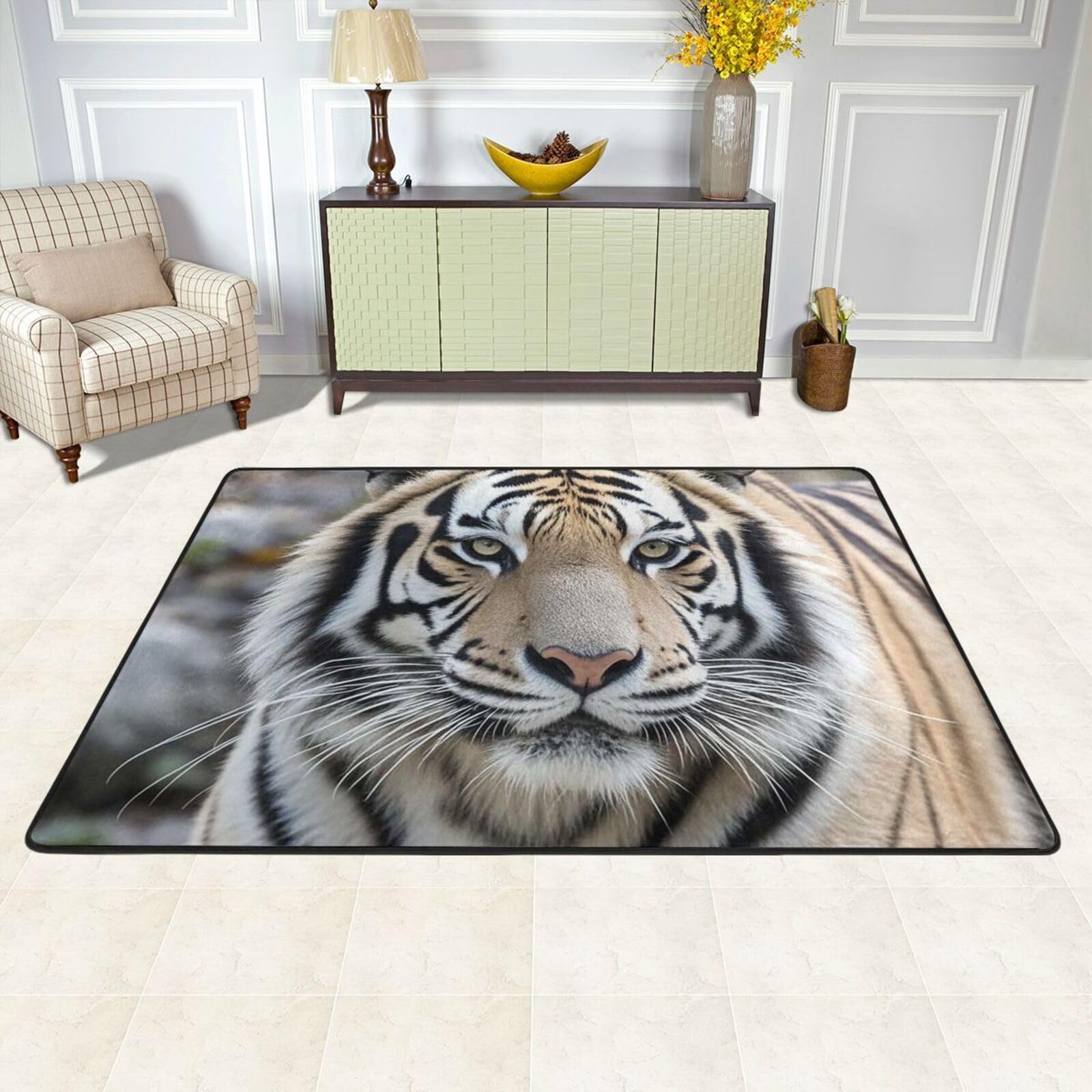 Paillasson tigre noir et blanc antidérapant et lavable pour l'entrée