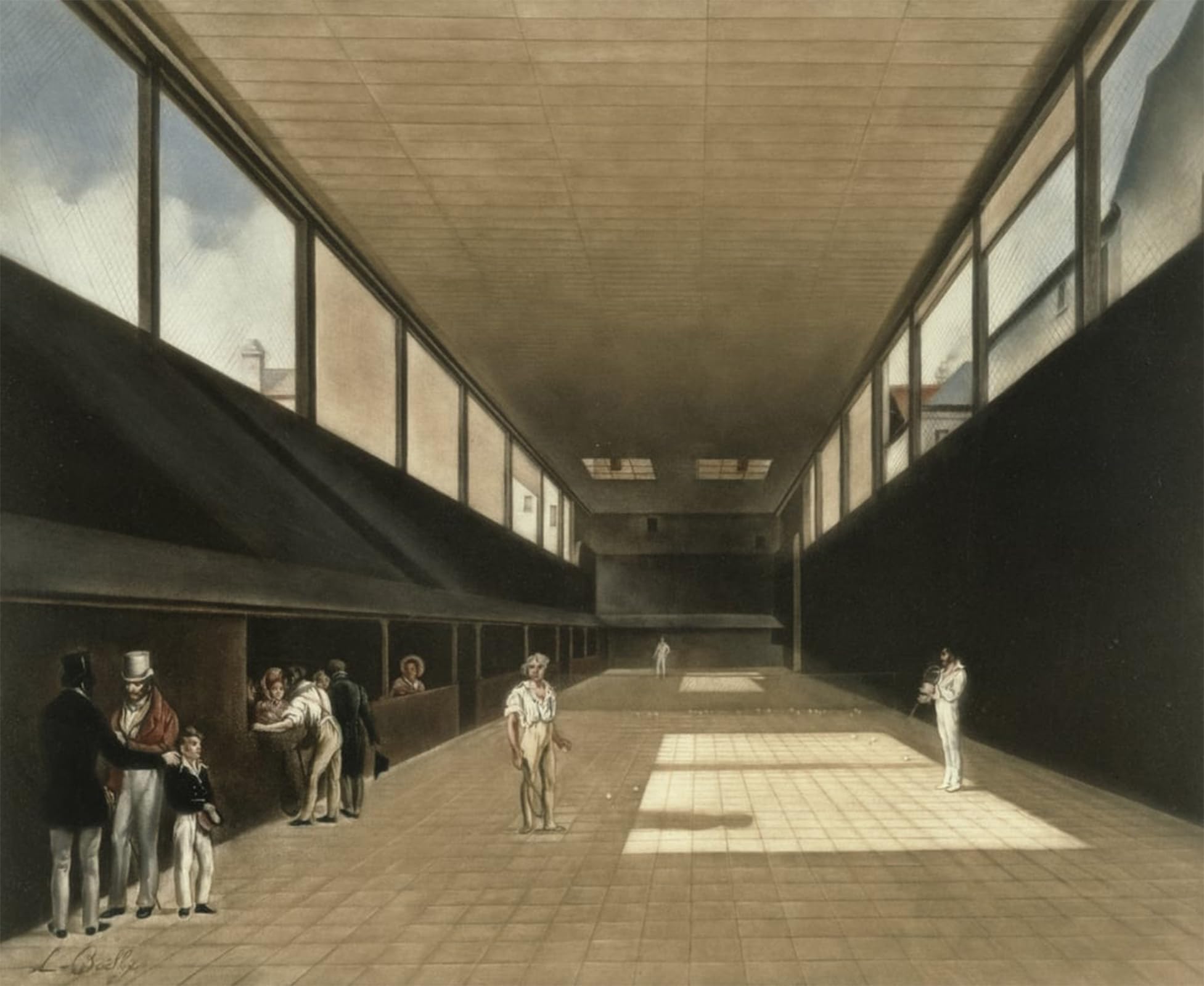 POSTERIIk Vintage Classic Picture Landscape Artwork the Tennis Court At Versailles Engraved by Louis Leopold Boilly Portrait Canvas Painting for Office Home Decor 60x90cm