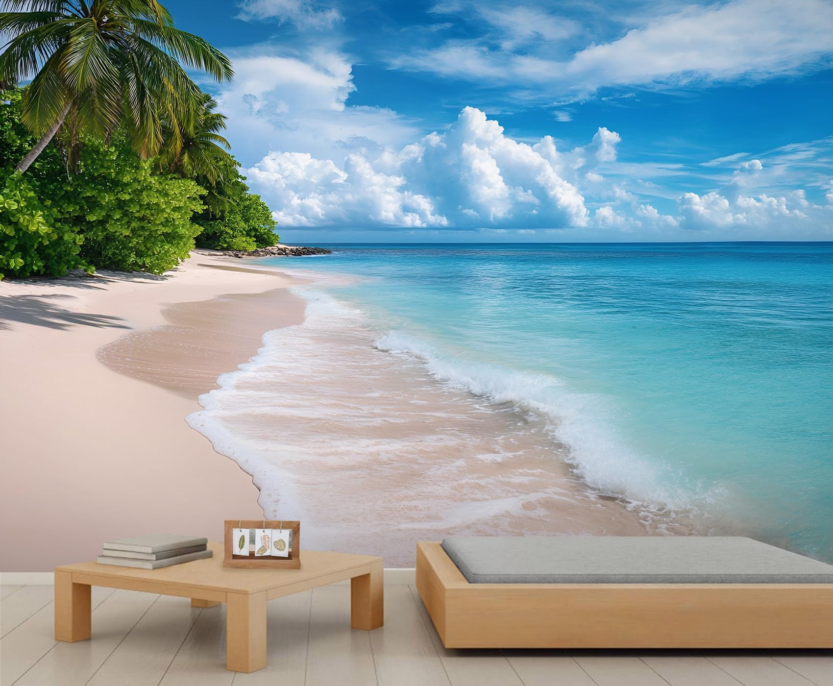 Beach Theme Wall Mural 450x315cm Tropical Sea Mural Coastal Wallpaper for Living Room Bedroom Beach Wall Decor (Not Peel n' Stick) — image 1