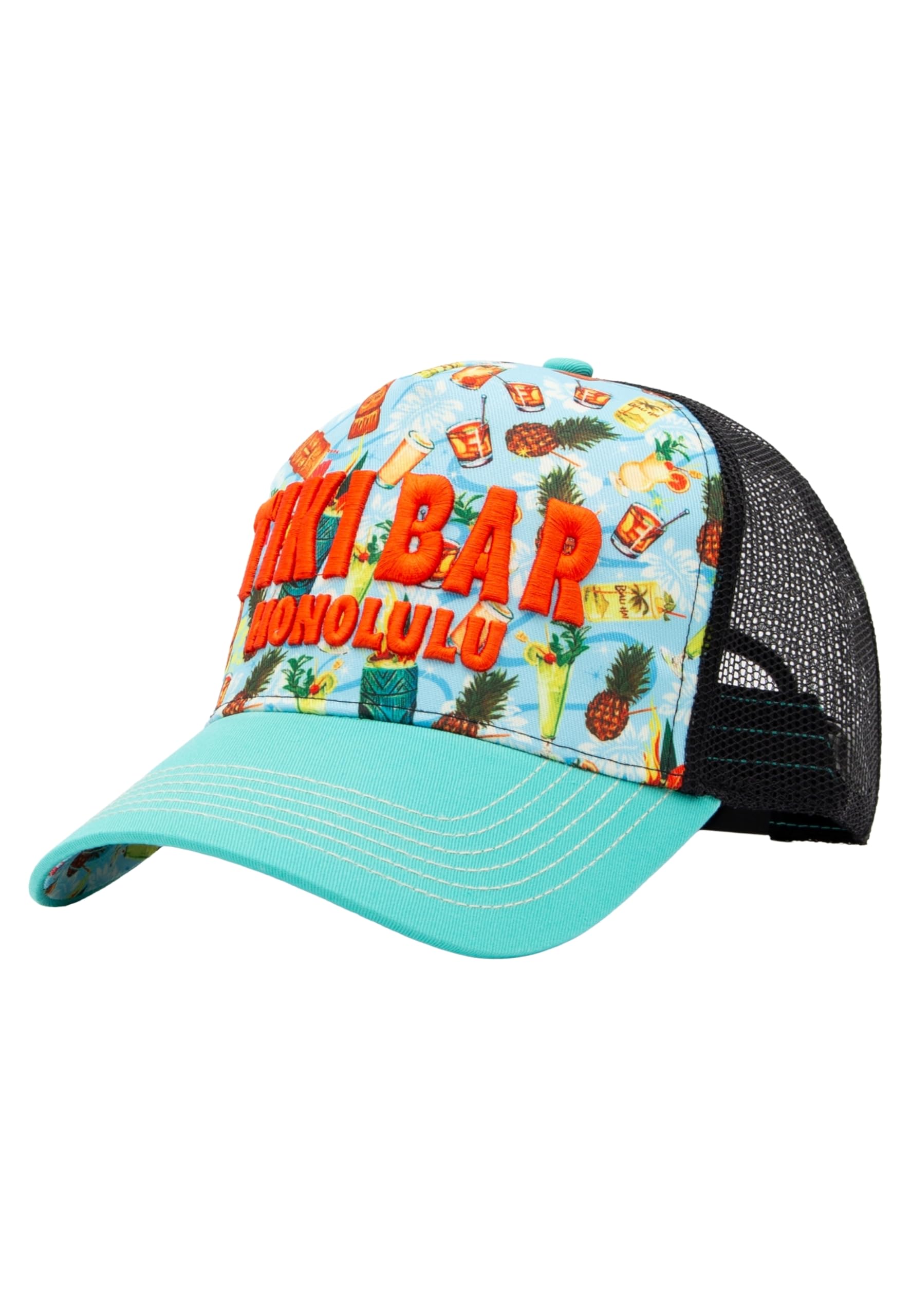 King Kerosin Tiki Bar Trucker CapKerosin Men - Curved Brim Cap Baseball with Peak, Snapback, Snapback Spring-Summer Spring Summer - One Size Light Blue