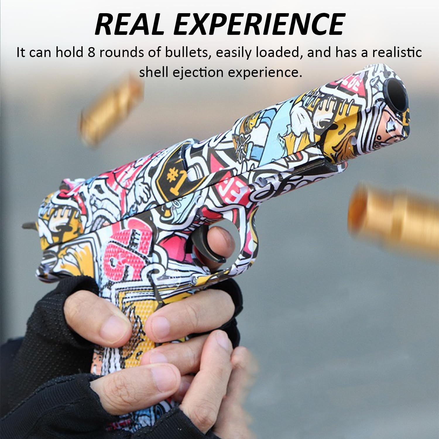 Pistolet Graffiti Cool – 100 Balles Mousse Souple + 48 Coquilles + 5 Chargeurs – Distance 8-10m – Éjection Réaliste – Sécurisé Enfants