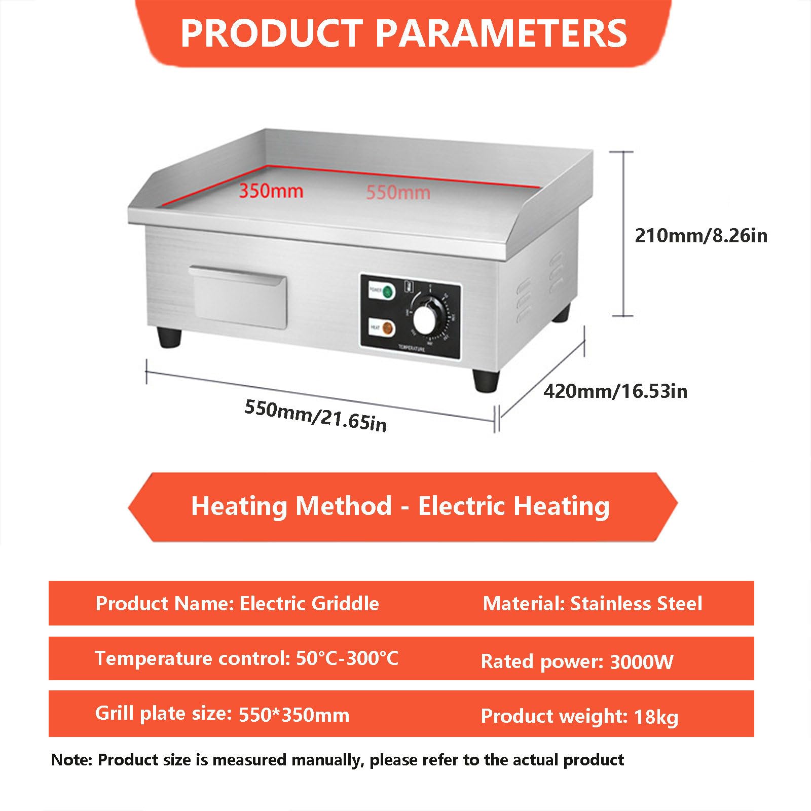 Piastra elettrica Commerciale con 2 spatole per friggere, griglia teppanyaki in Acciaio Inox 50-300℃ Piastra da banco, Piano Cottura Antiaderente per Barbecue per Grigliare Pancetta, b,2