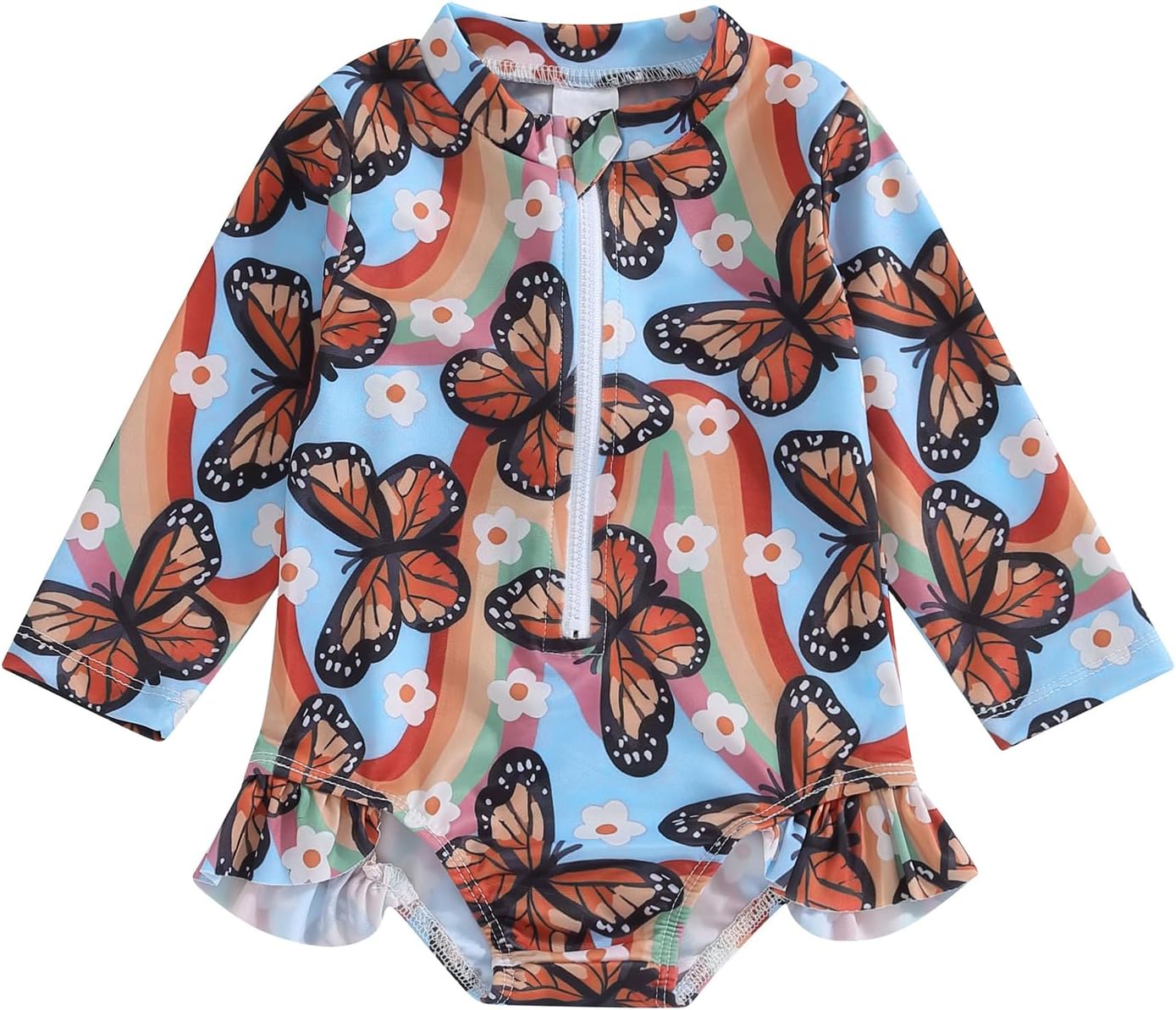 Infant Baby Girl One Piece Swimsuit Rash Guard Bathing Suit Newborn Short Sleeve Zip Up Swimwear