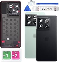 Eonpam Back Glass Battery Cover for OnePlus 10T Rear Housing Repair Kit + Camera Lens (Moonstone-Black)