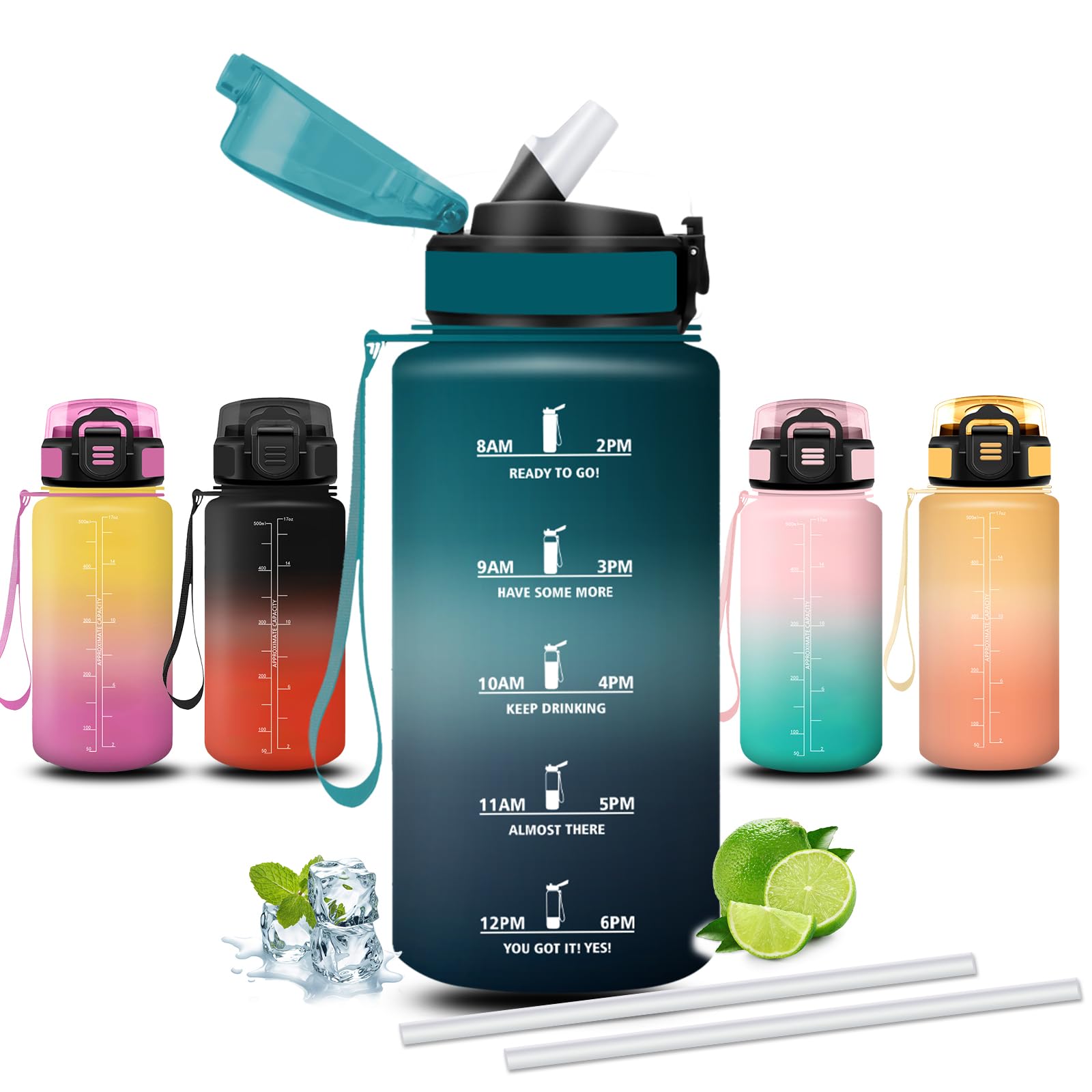 Mujigaga Kids Water Bottle 500ml Water Bottle with Straw Leakless Motivational Easy Carry Motivational Slogan School Office Picnic Bottles