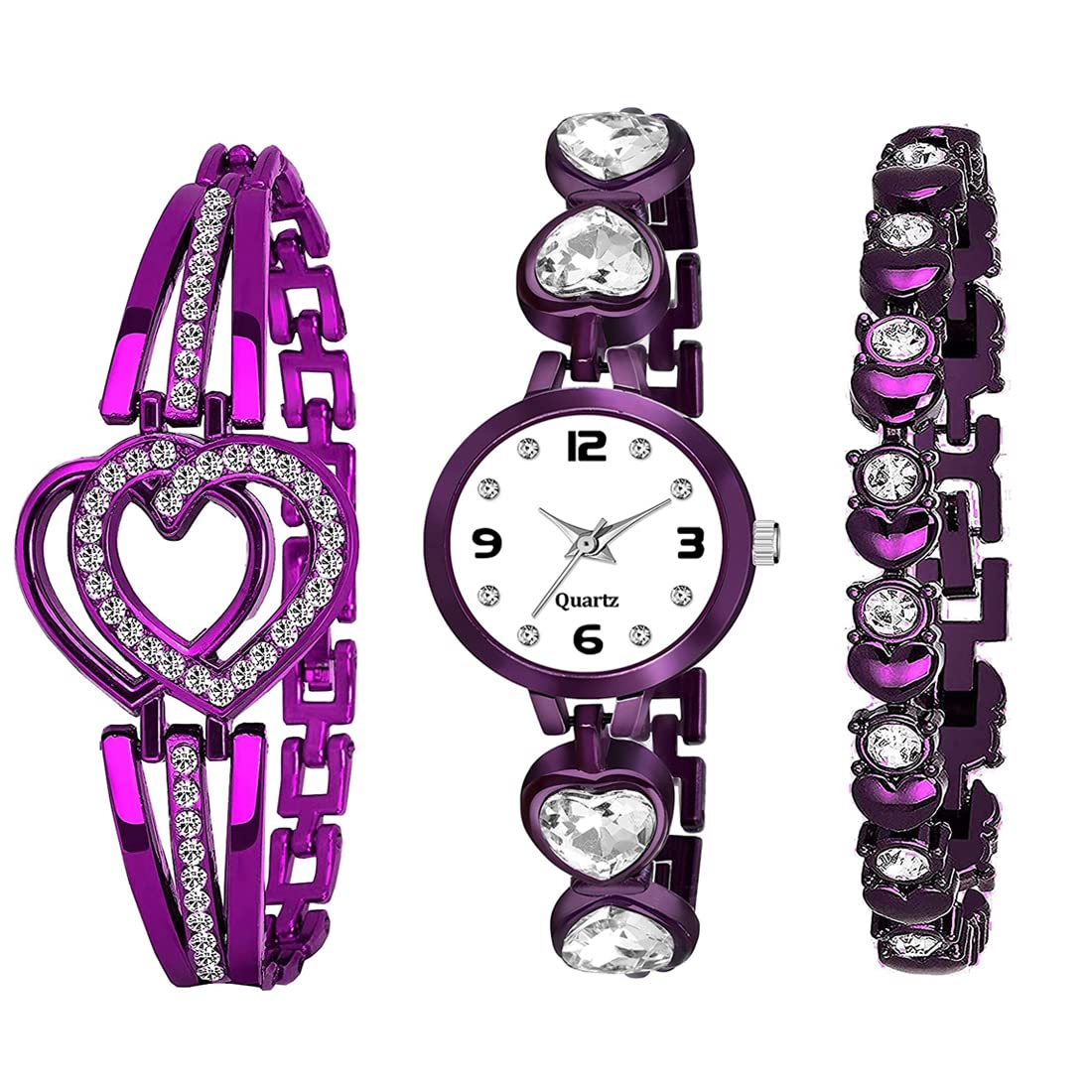 GOLDENIZE FASHION New Analogue Stylish Multicolor Diamond Dial Purple Strap Women & Girls Watch with Bracelet or Bracelet Watch (Pack of 3) (Purple) (B0BD271HXN) Amazon Price History, Amazon Price Tracker