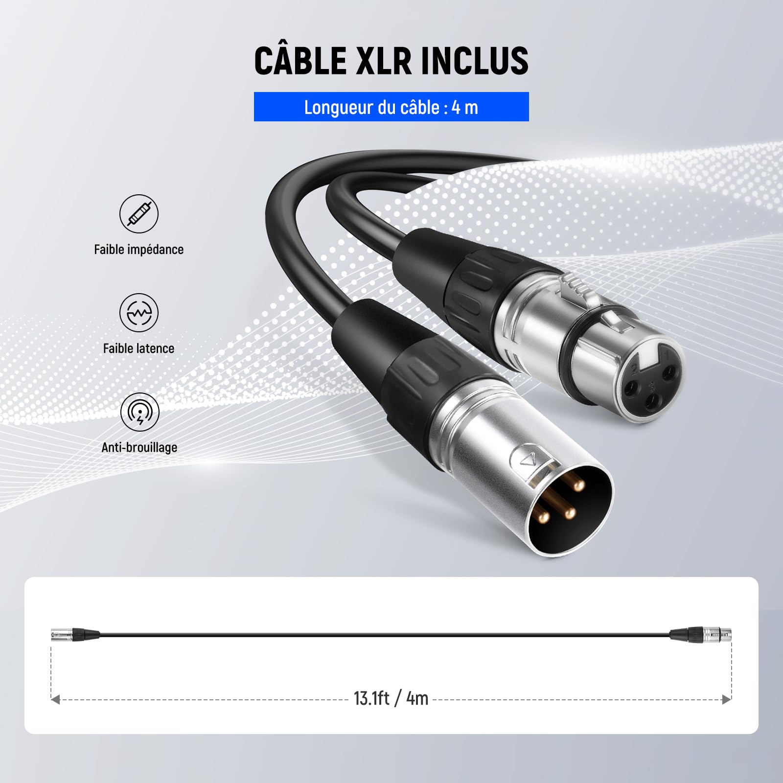 NEEWER Microphone Dynamique Cardioïde avec Câble Mâle XLR à Femelle XLR, Construction Métallique Rigide pour Pickup Professionnel d'Instruments de Musique, Voix, Radiodiffusion, Discours, Noir(NW-040)