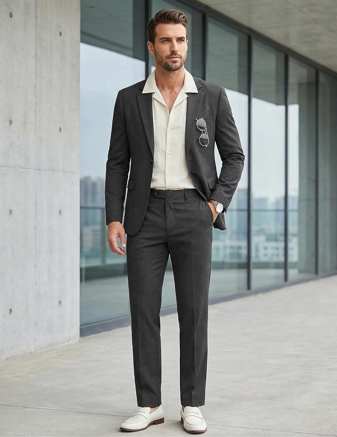 COOFANDY Men's Suits Regular Fit 2 Piece Suit Set One Button Solid Blazer and Pants for Wedding Prom Casual Business