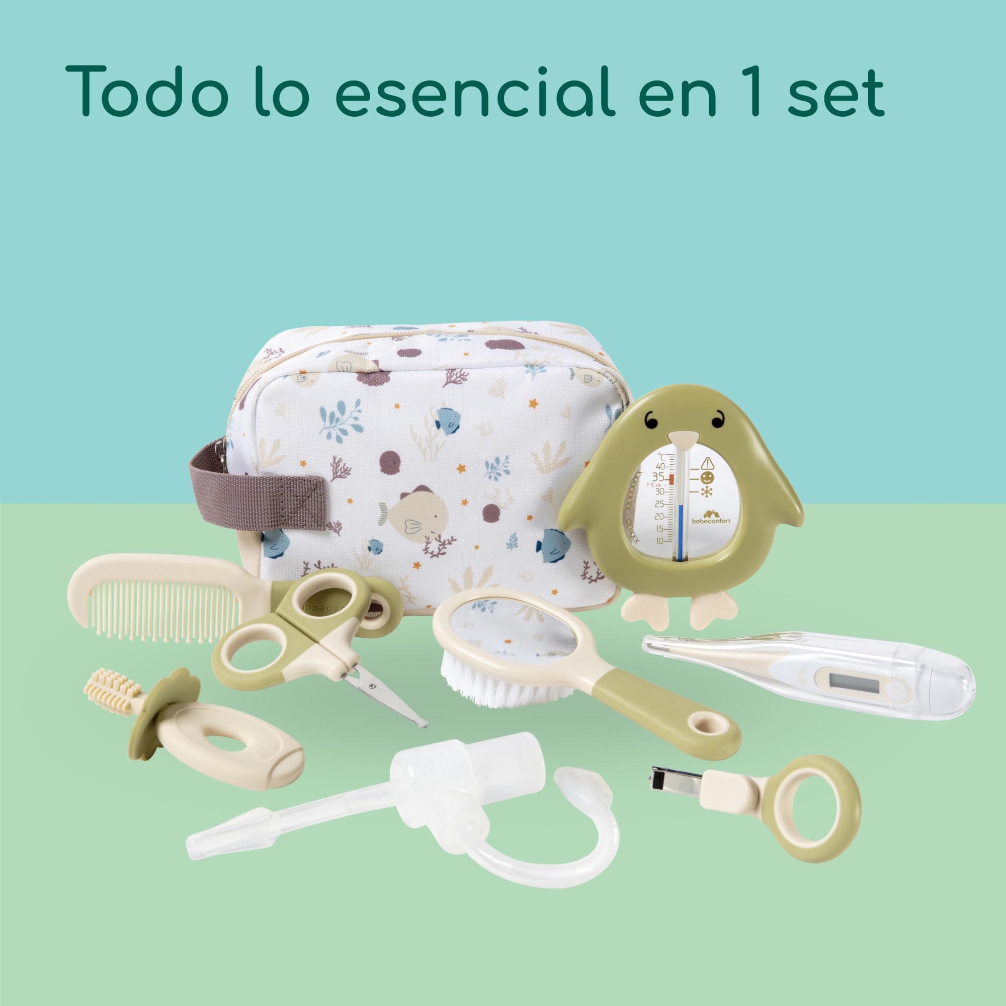Bebeconfort Set Esencial para el Cuidado del Bebé, Kit para el Cuidado y Aseo del Bebé, Desde el Nacimiento Cuidado del Recién Nacido, Ideal para Viajar, Estuche Incluido, Under the Sea