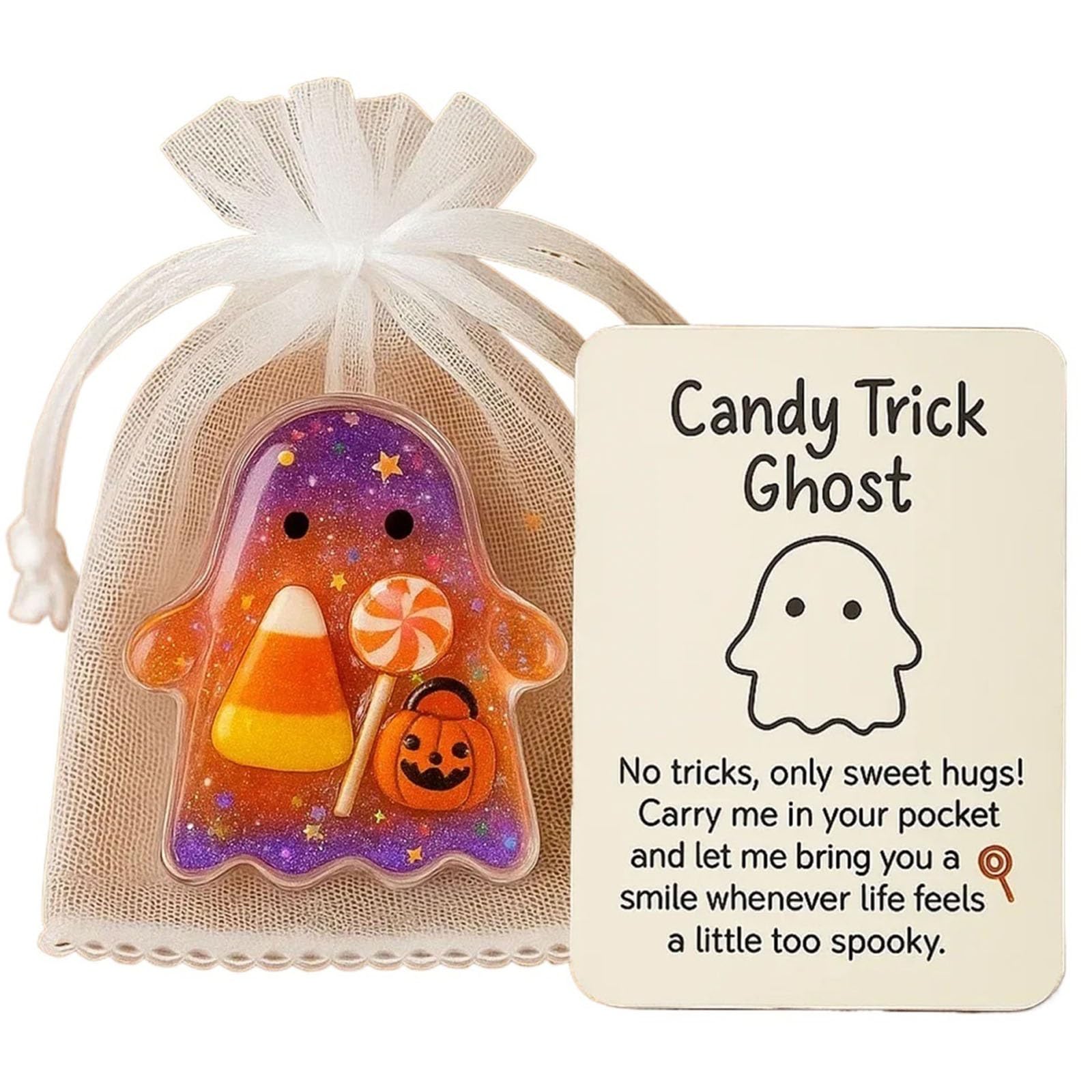 Explcior Pocket Ghost Hug, Emotional Support Ghost with Encouragement Card Cute Mini Charm, Inspirational Gift for Friends, Emotional Support Token, Small Decorative Keepsake(B)